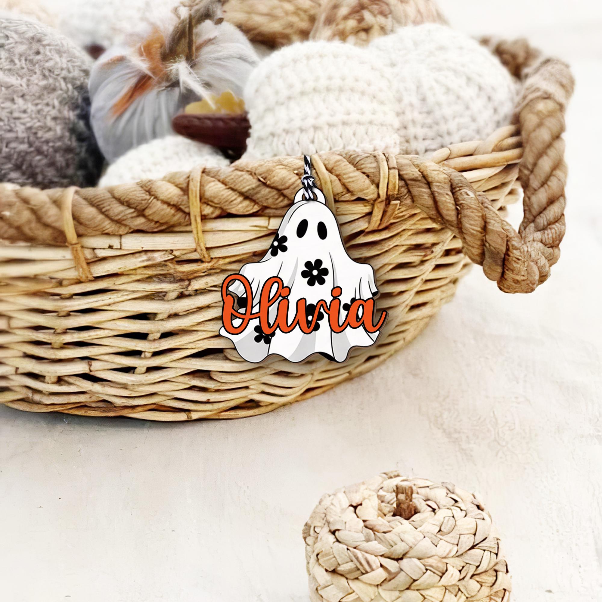 Personalized Halloween Ghost Basket Tag – Custom Name Trick or Treat Bucket Tag, Fall Basket Tag, Cute Spooky Season Name Tag, Nurse Gift