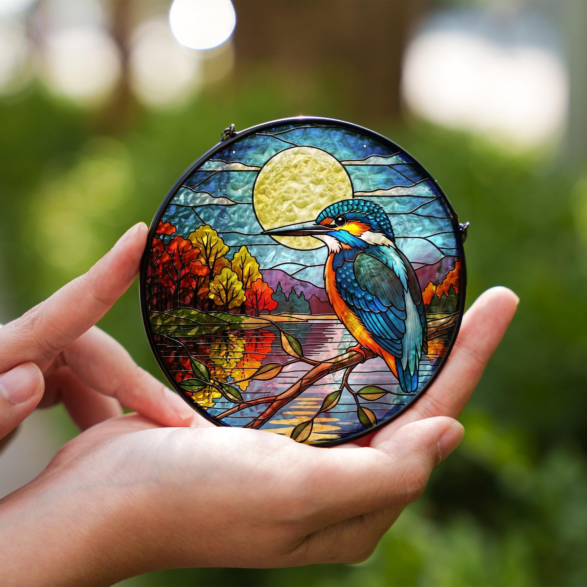 Kingfisher Glass Suncatcher | Colorful Bird Window Hanging | Nature Art Glass Decor | Sun Catcher Gift for Bird Lovers