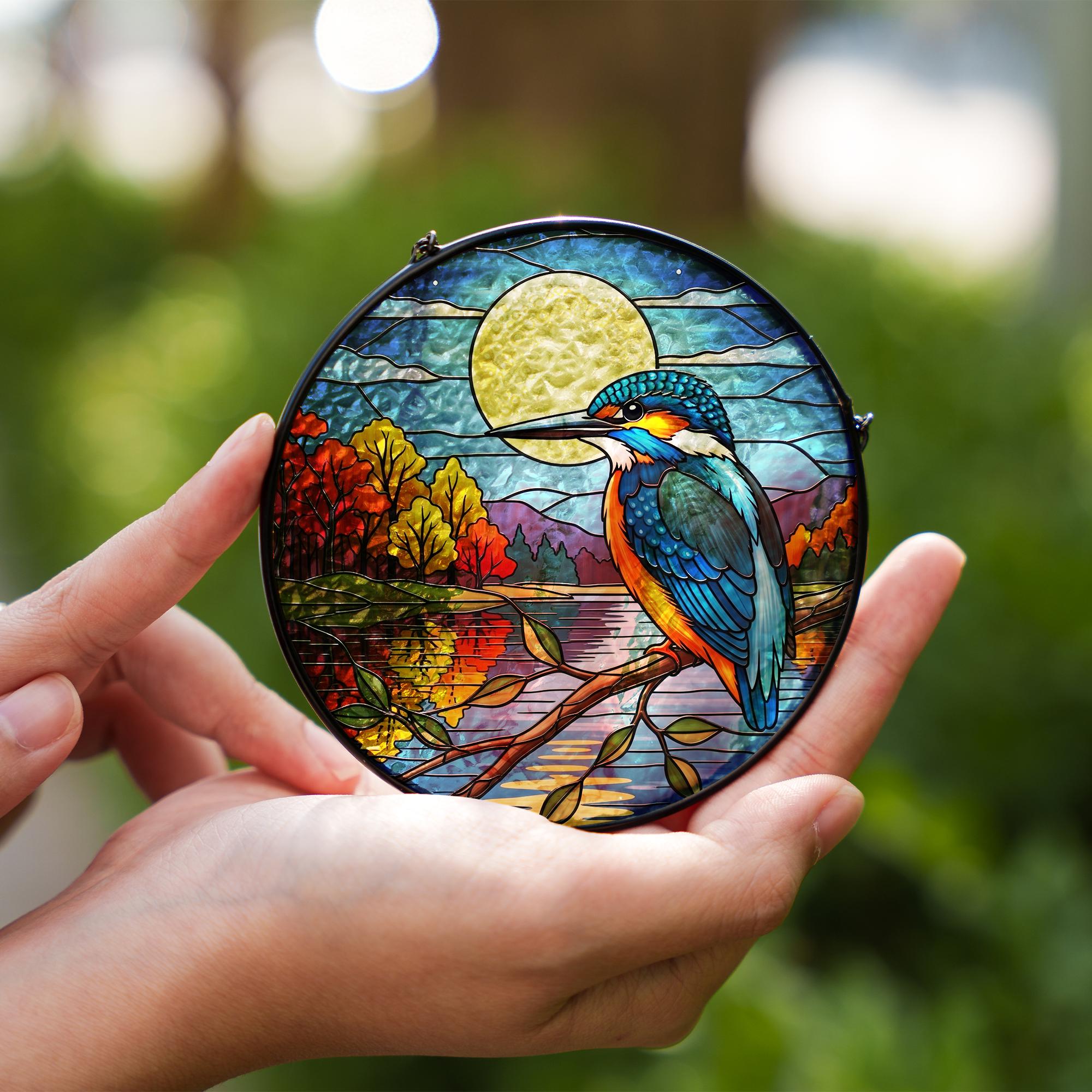 Kingfisher Glass Suncatcher | Colorful Bird Window Hanging | Nature Art Glass Decor | Sun Catcher Gift for Bird Lovers