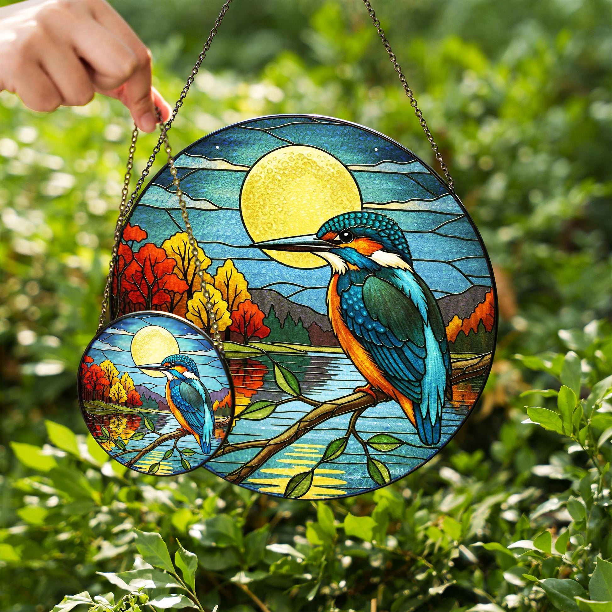 Kingfisher Glass Suncatcher | Colorful Bird Window Hanging | Nature Art Glass Decor | Sun Catcher Gift for Bird Lovers