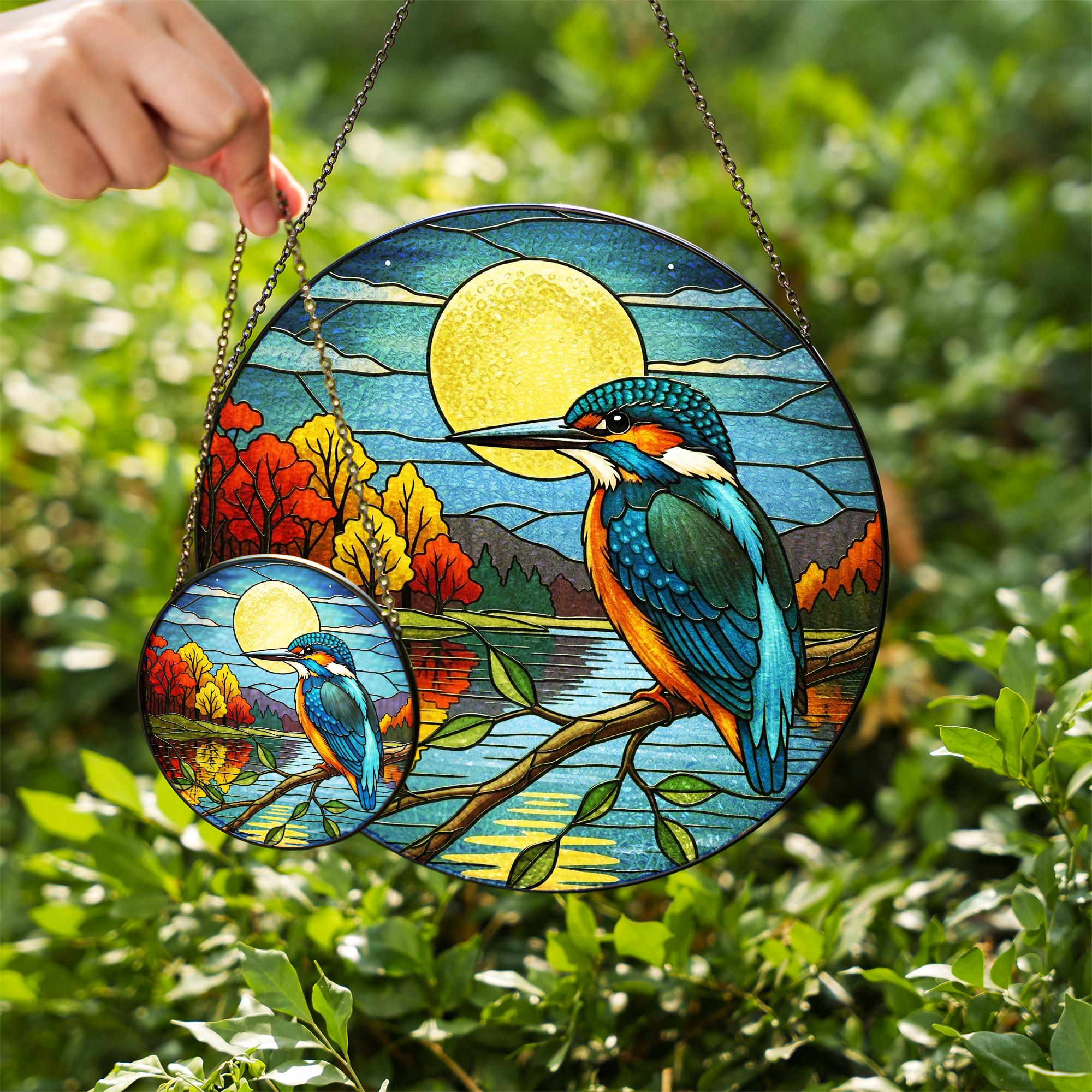 Kingfisher Glass Suncatcher | Colorful Bird Window Hanging | Nature Art Glass Decor | Sun Catcher Gift for Bird Lovers