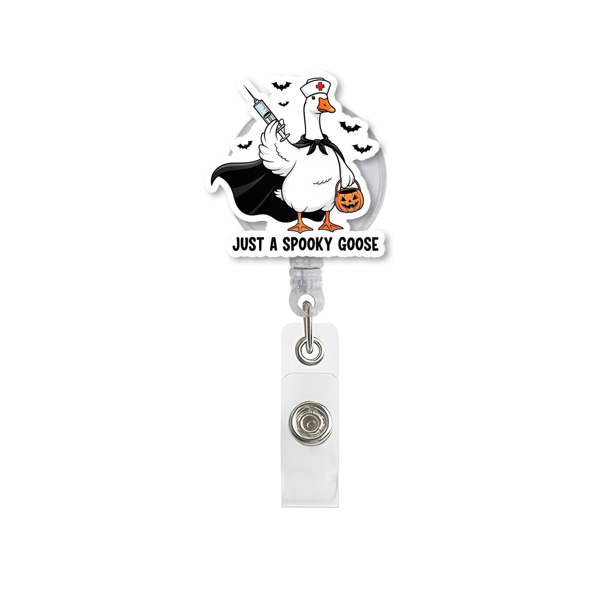 Spooky Goose Badge Reel – Funny Halloween Nurse ID Holder, Retractable Clip for Work, Cute Goose Accessory, Gift for Coworkers