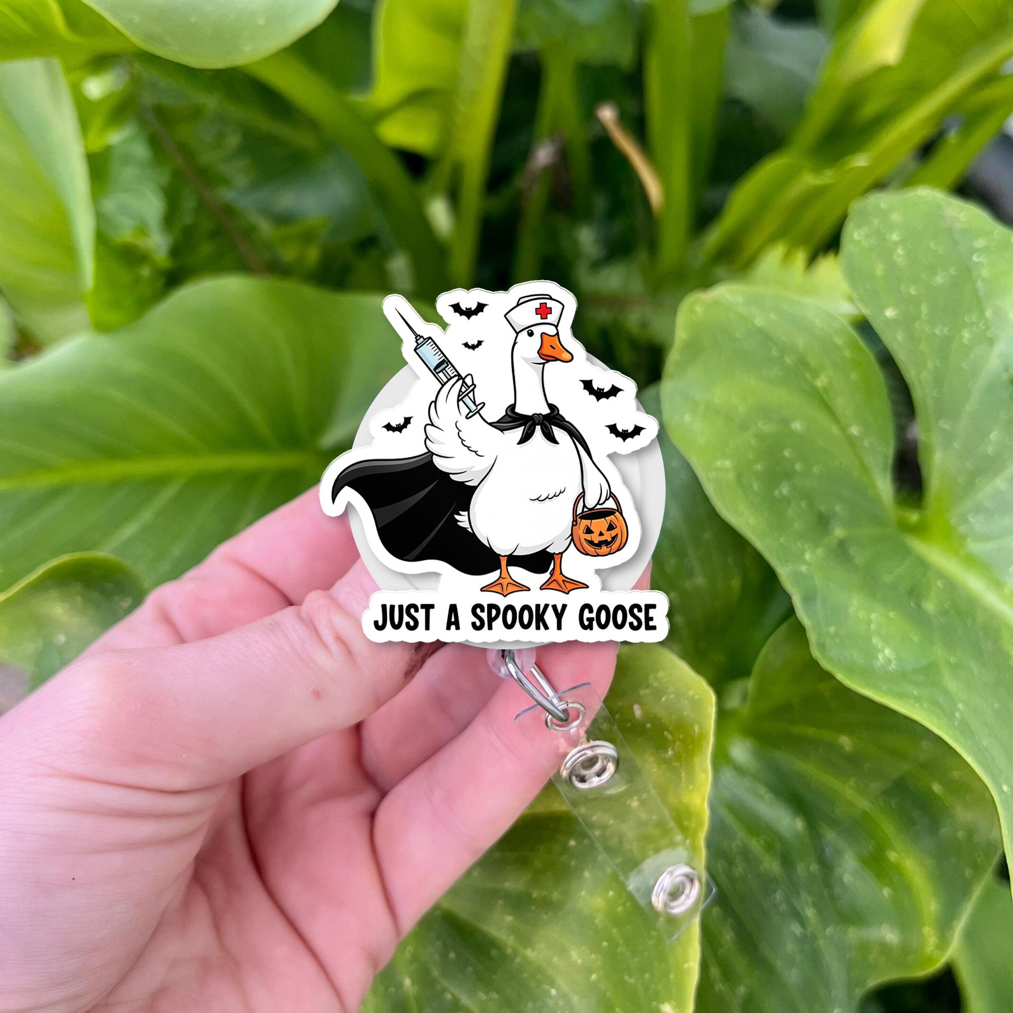 Spooky Goose Badge Reel – Funny Halloween Nurse ID Holder, Retractable Clip for Work, Cute Goose Accessory, Gift for Coworkers