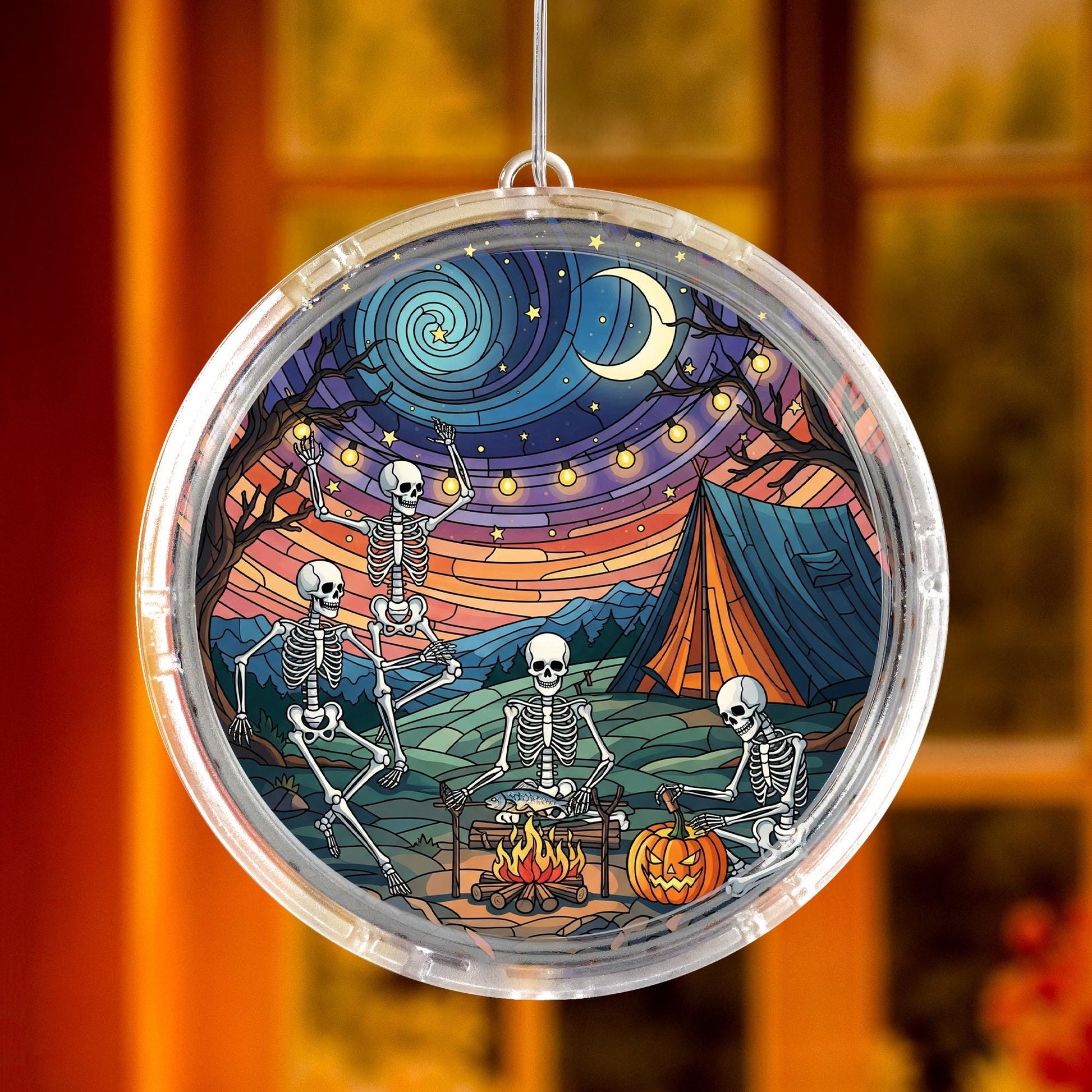 Halloween Skeleton LED Hanging | Spooky Campfire Light Up Decor | Gothic Haunted House Ornament | Skeleton Party Wall Hanging