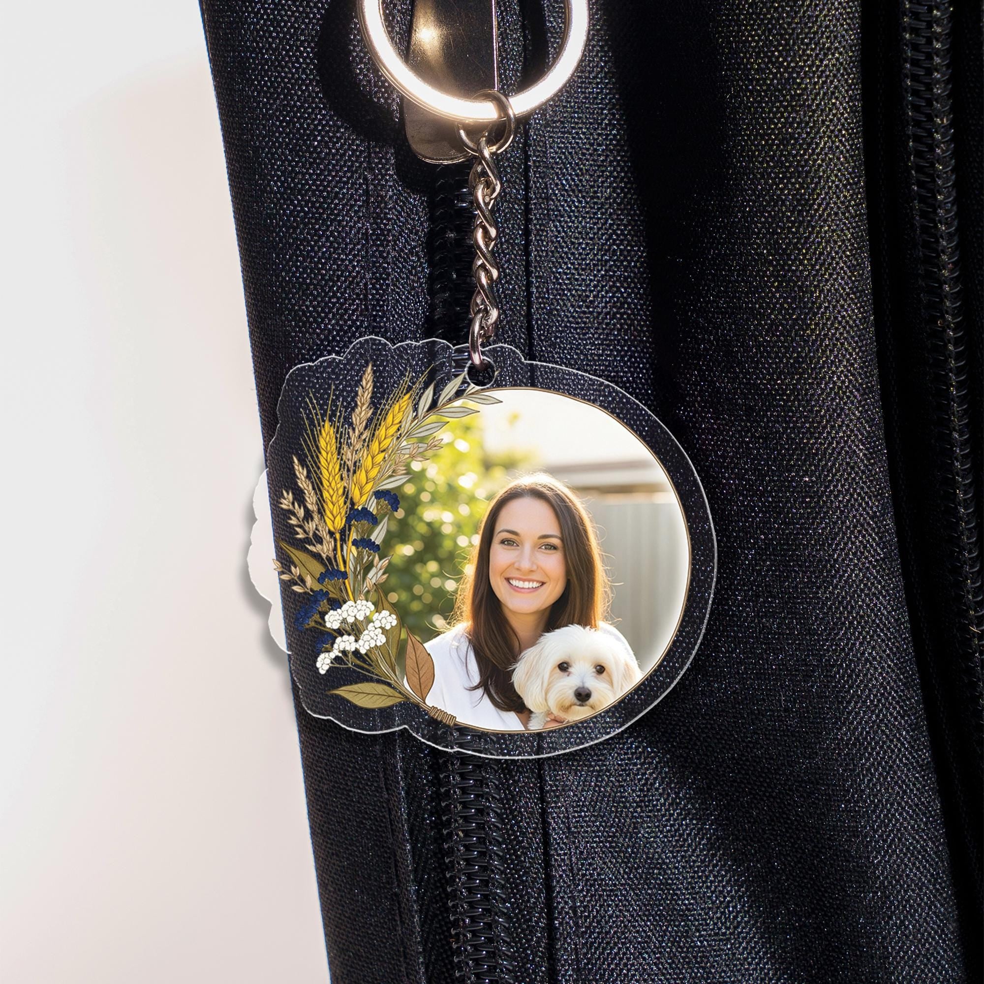 Custom Photo Keychain: Floral Design, Personalized Acrylic Keyring