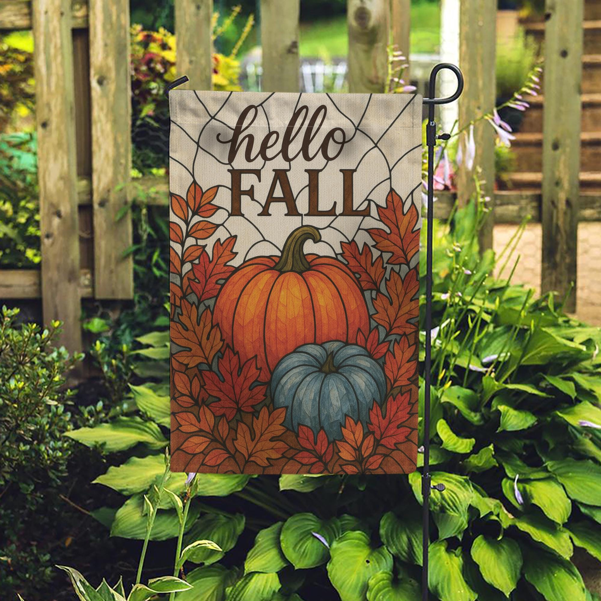 Hello Fall Garden Flag, Autumn Pumpkins & Leaves Yard Decor, Fall Porch Flag, Seasonal Outdoor Welcome Banner