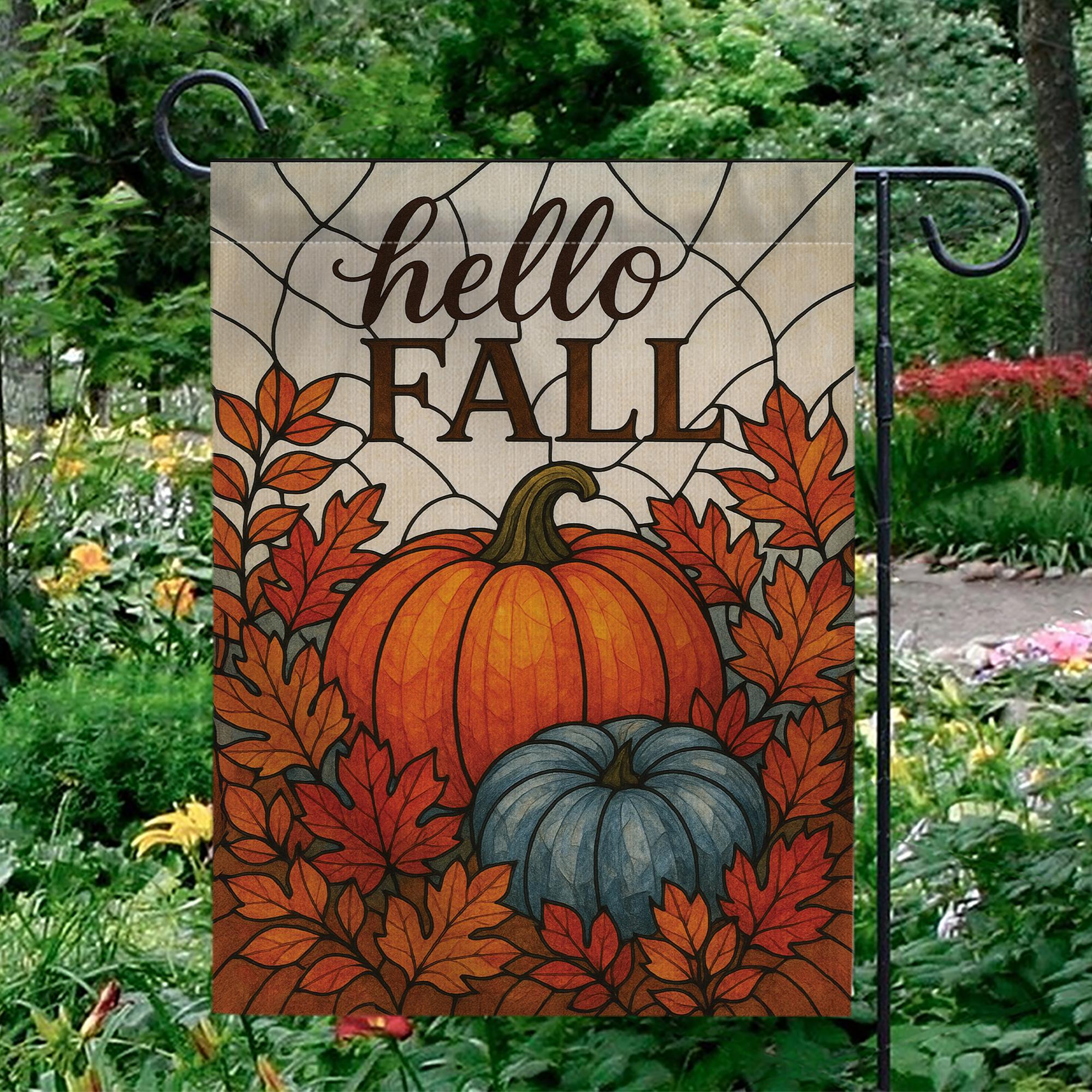 Hello Fall Garden Flag, Autumn Pumpkins & Leaves Yard Decor, Fall Porch Flag, Seasonal Outdoor Welcome Banner