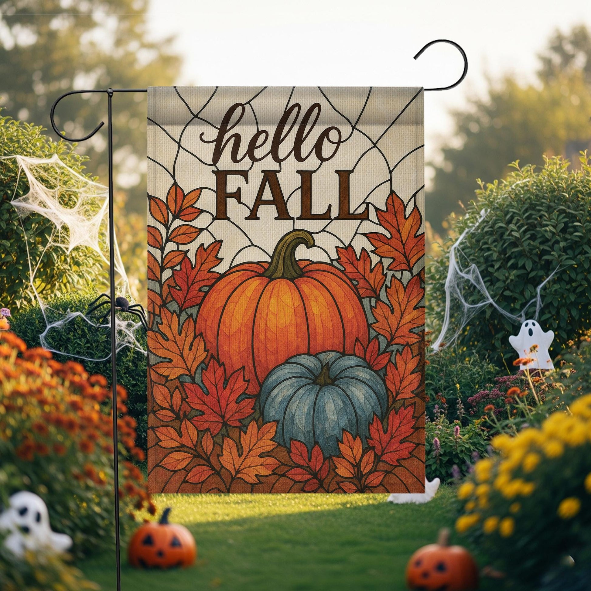 Hello Fall Garden Flag, Autumn Pumpkins & Leaves Yard Decor, Fall Porch Flag, Seasonal Outdoor Welcome Banner