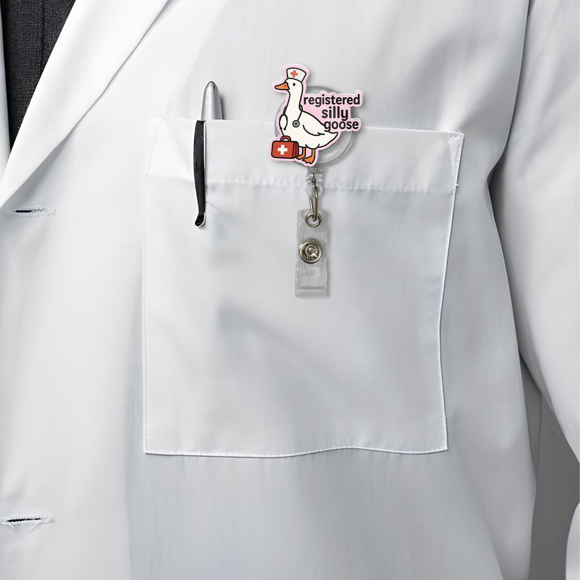 Registered Silly Goose Nurse Badge Reel, Funny Medical ID Holder, Cute RN Retractable Clip, Coworker Gift Idea, Cute Nurse ID Clip