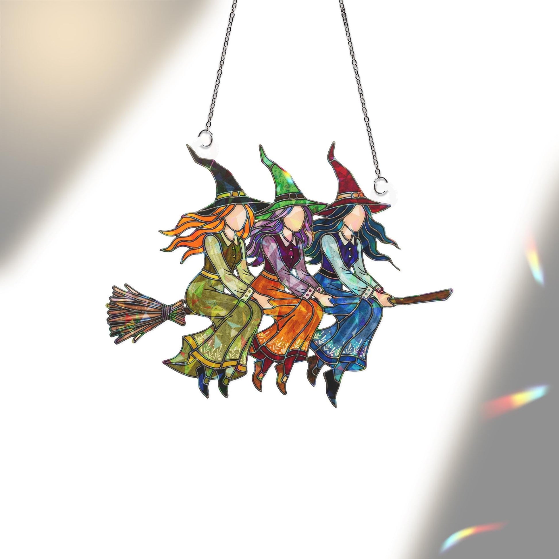 Witch Trio Suncatcher – Holographic Acrylic Window Decor – Halloween Witchy Gift – Witches Hanging for Magic Lovers