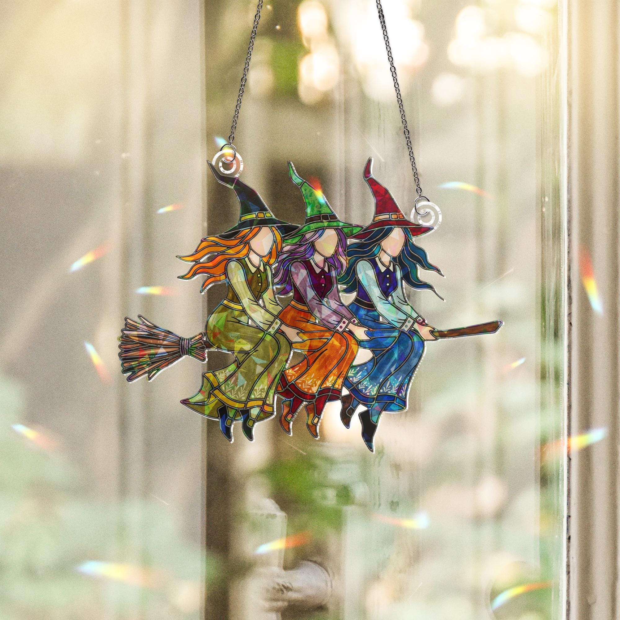 Witch Trio Suncatcher – Holographic Acrylic Window Decor – Halloween Witchy Gift – Witches Hanging for Magic Lovers