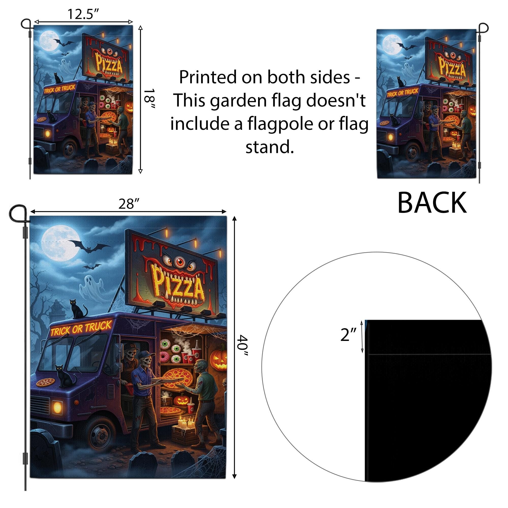 Halloween Pizza Truck Skeleton Flag – Trick or Truck Pizza Skeleton Outdoor Garden Decor