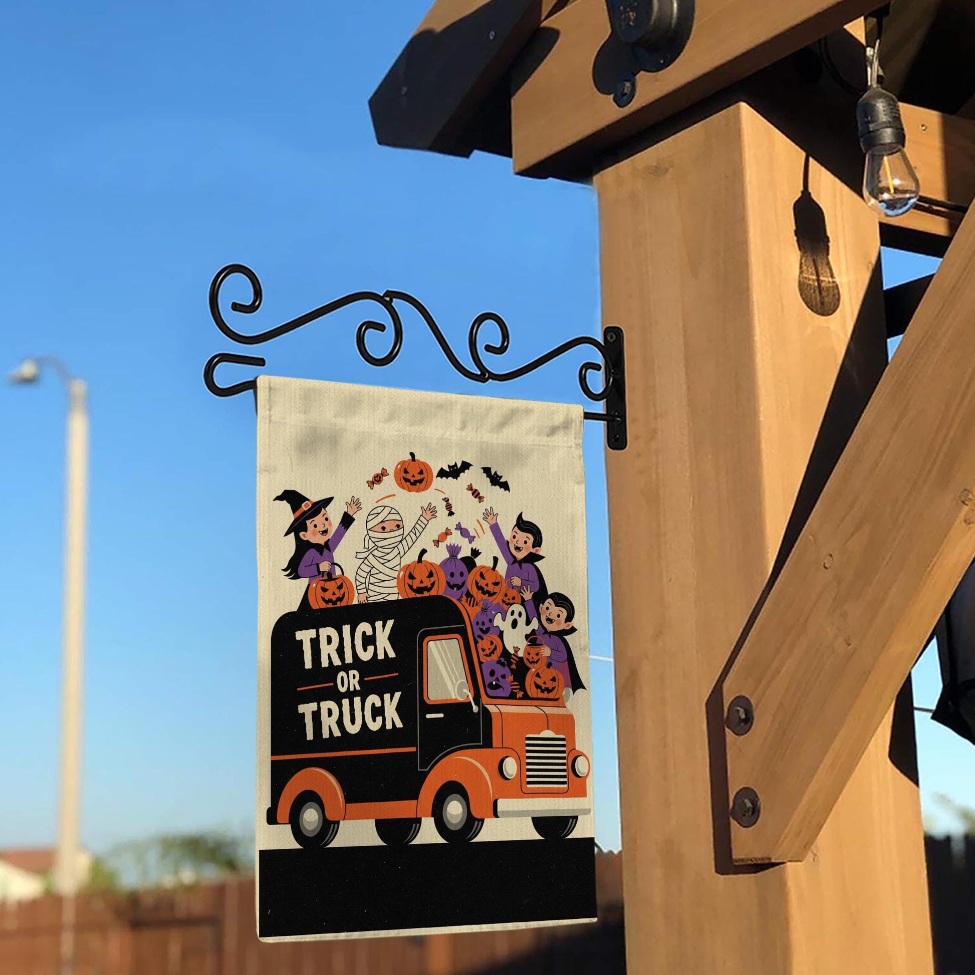 Trick or Truck Halloween Pumpkin Truck Flag – Kids Costume Truck Garden Decor