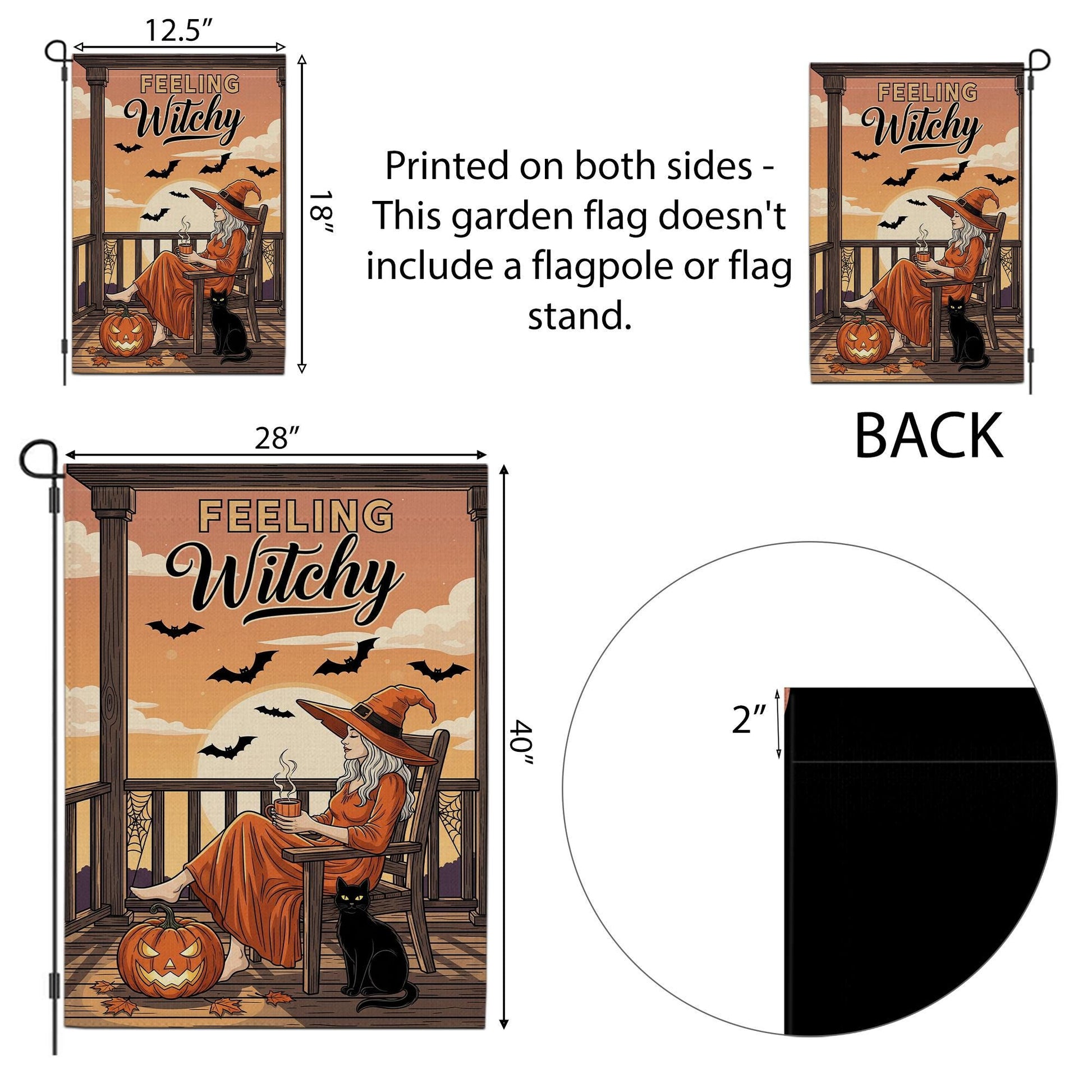 Feeling Witchy Halloween Witch Garden Flag – Witchy Porch Decor with Black Cat and Bats