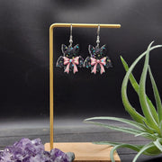 Cute Bat Earrings with Pink Bow – Gothic Halloween Dangle Jewelry, Whimsical Vampire Bat Accessory, Unique Gift for her