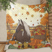 Fall Horse Blanket: Cozy Farmhouse Throw with Pumpkins & Flowers