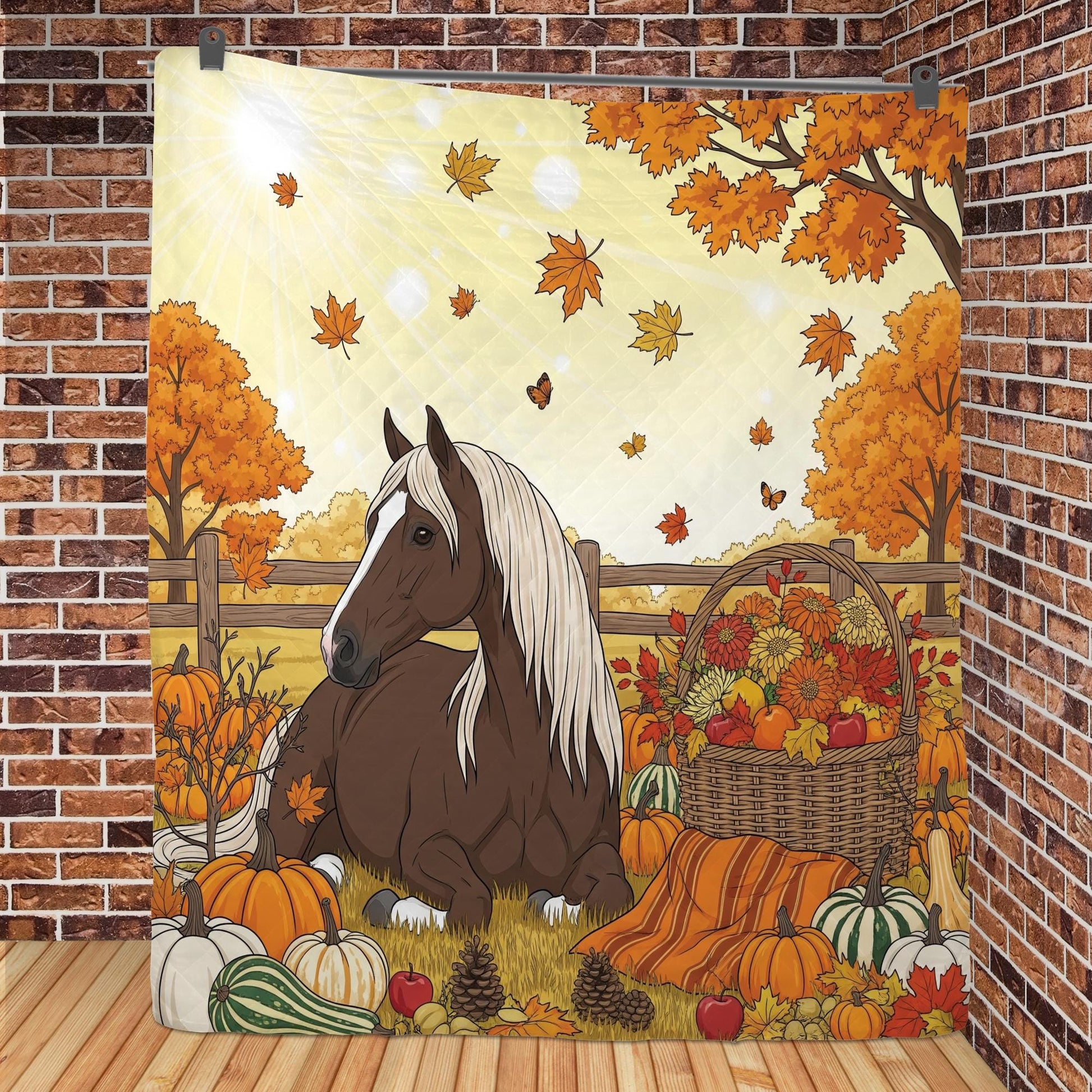 Fall Horse Blanket: Cozy Farmhouse Throw with Pumpkins & Flowers