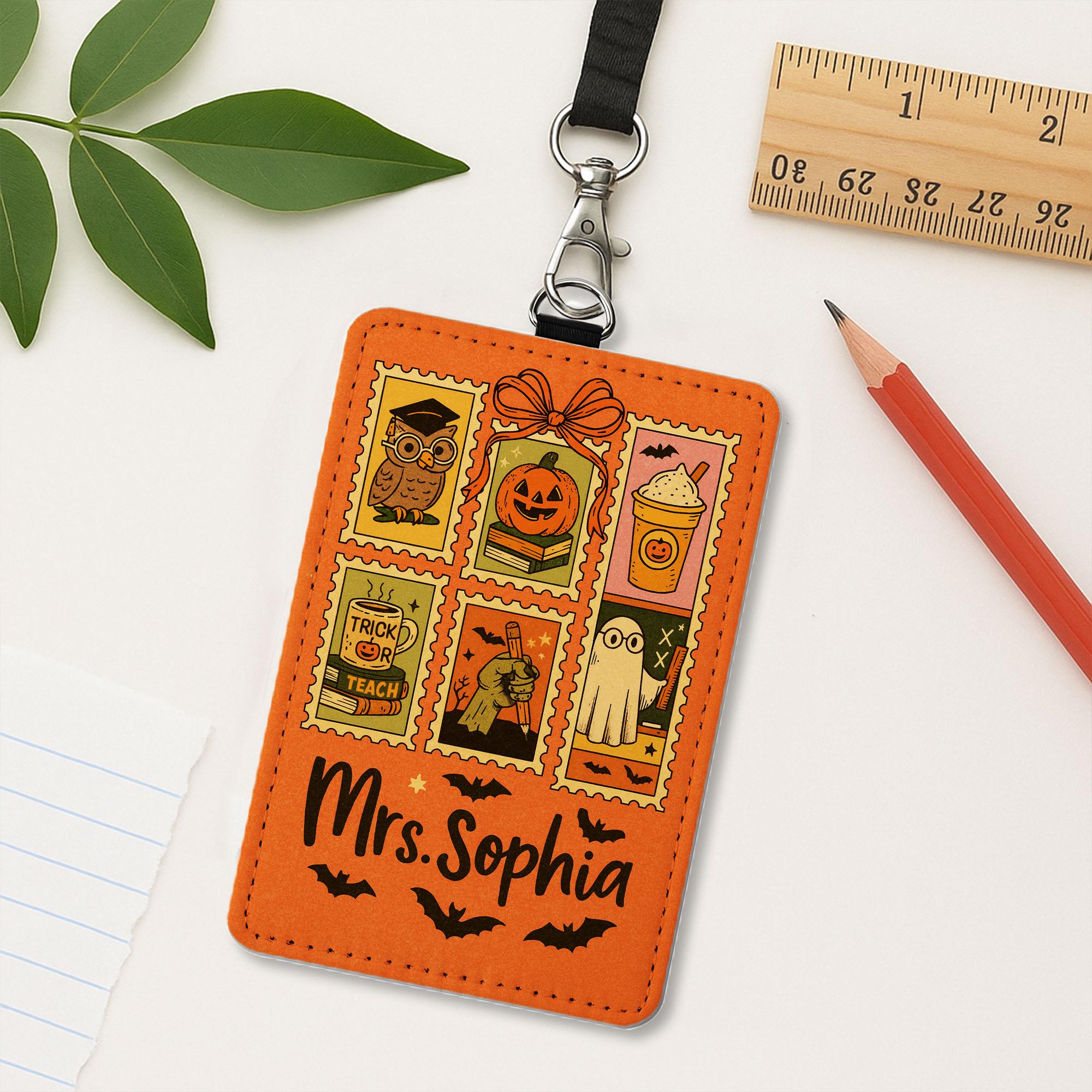 Custom Halloween Teacher Badge Holder | Cute Fall ID Card Holder | Personalized badge Gift for Teachers