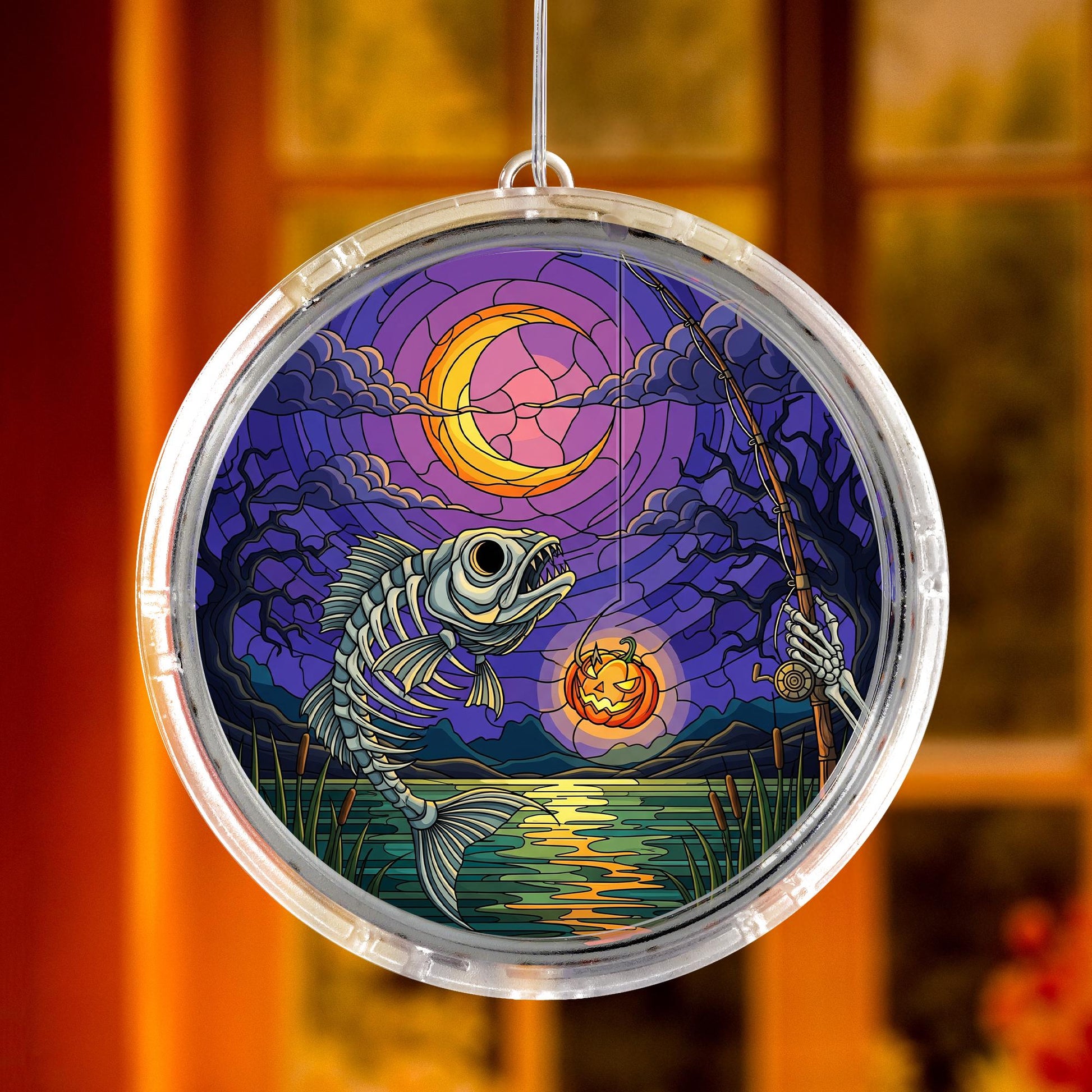 Halloween Fishing LED Hanging | Spooky Fish Skeleton Hanging Light | Unique Halloween Gift for Fishermen