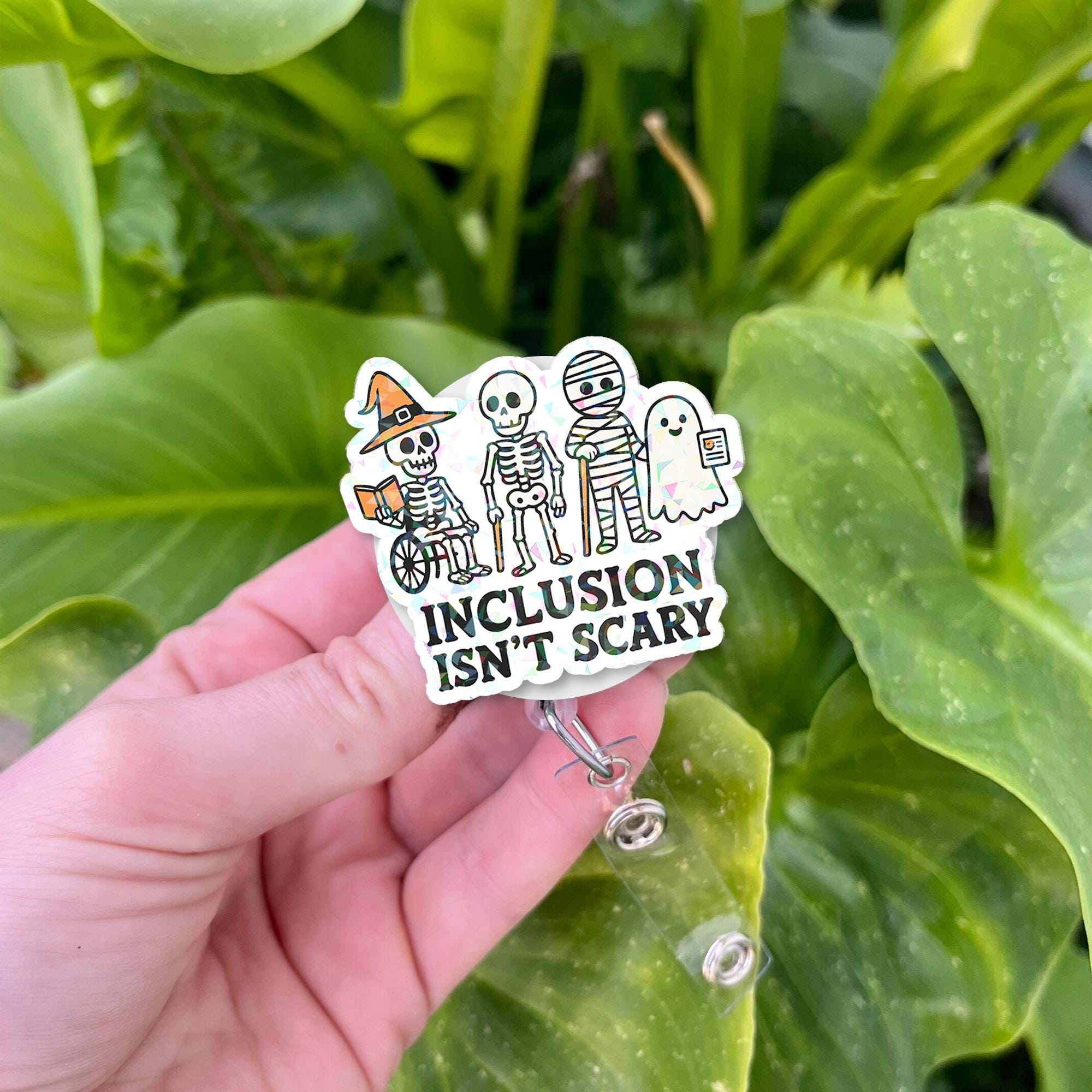 Halloween Holographic Badge Reel | Inclusion Isn’t Scary ID Holder | Cute Sped Teacher Retractable Badge Clip