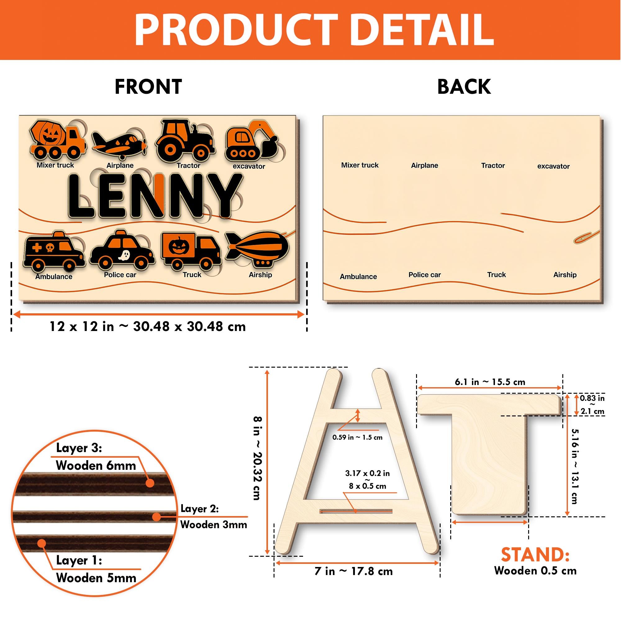 Personalized Halloween Wooden Puzzle, Custom Name Vehicle Puzzle Toy, Montessori Educational Gift, Toddler Learning Car Puzzle