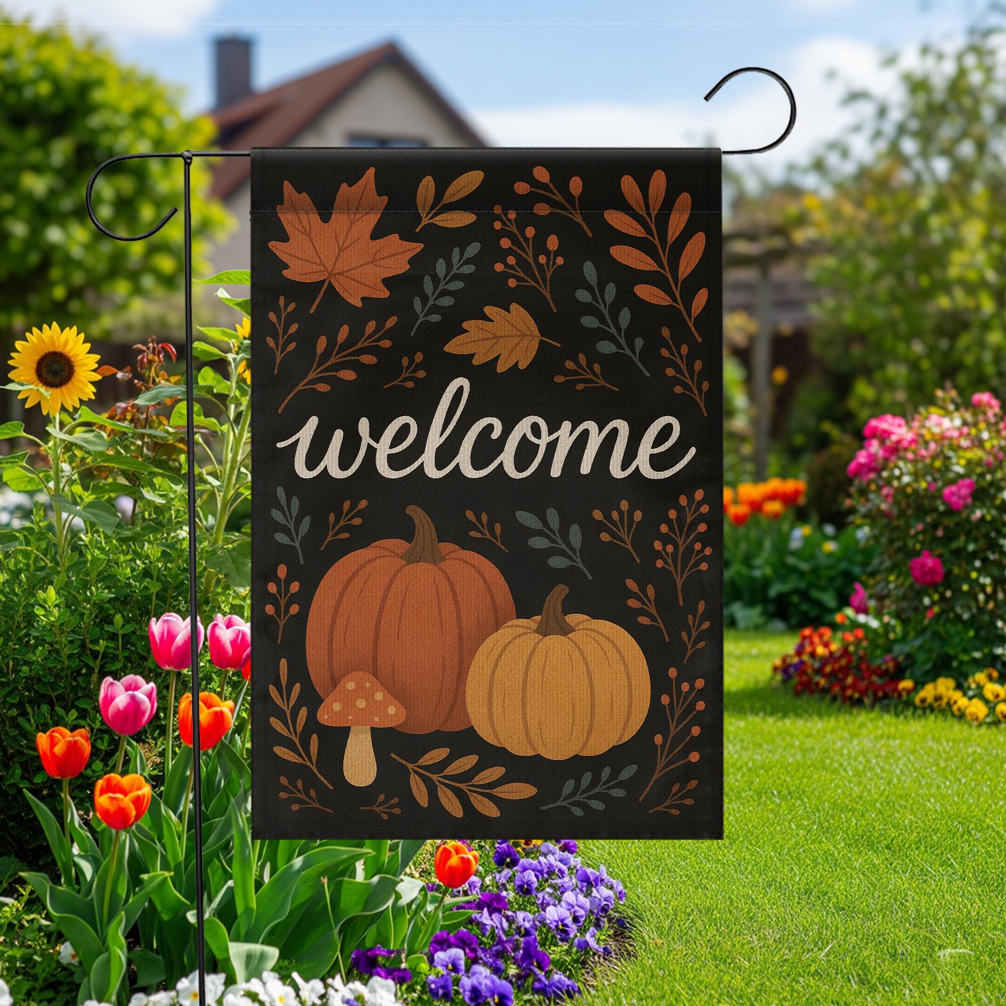Fall Welcome Garden Flag, Pumpkin Autumn Yard Decor, Seasonal Outdoor Decoration, Thanksgiving Front Porch Flag