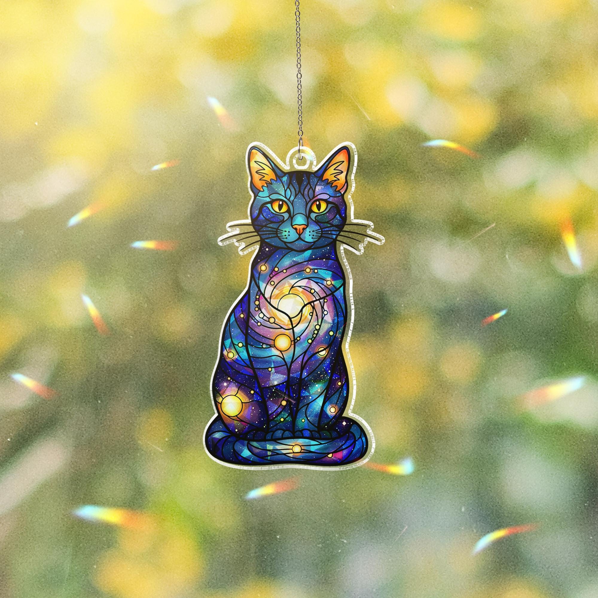 Galaxy Cat Acrylic Window Hanging, Cosmic Holographic Cat Suncatcher, Suncatcher Style Decor, Space Lover Gift for Cat Owners