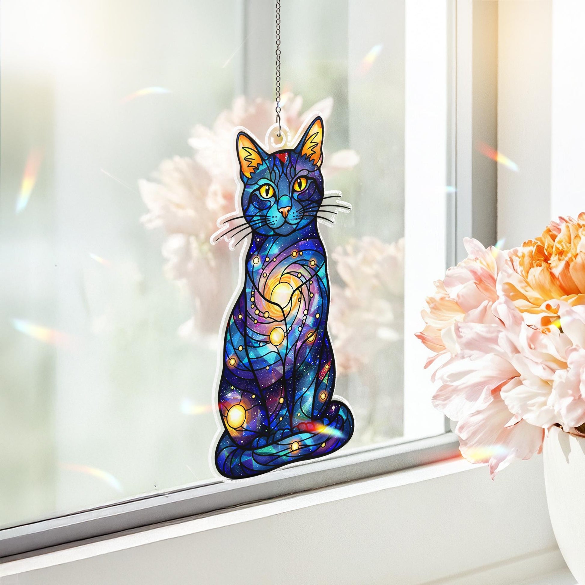 Galaxy Cat Acrylic Window Hanging, Cosmic Holographic Cat Suncatcher, Suncatcher Style Decor, Space Lover Gift for Cat Owners