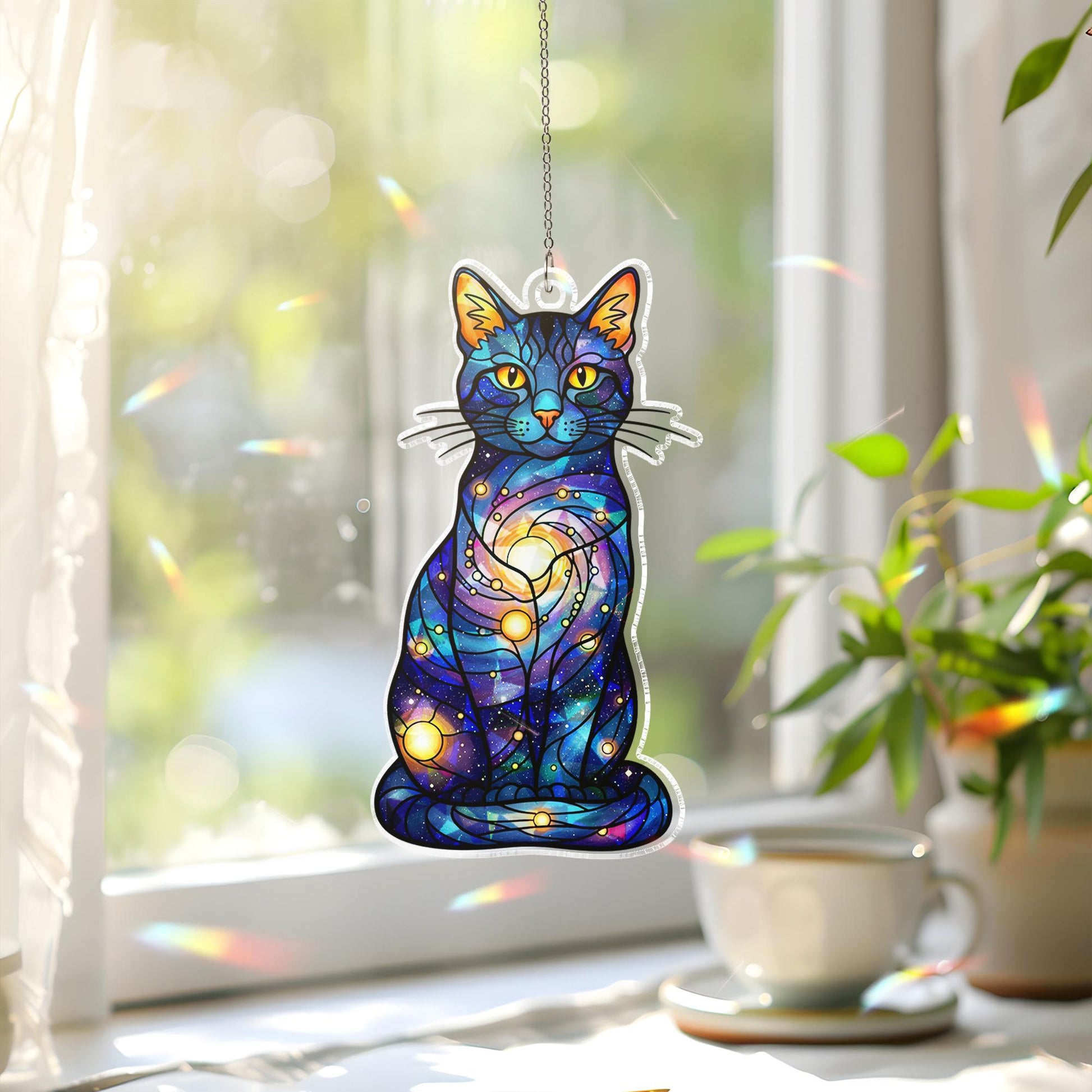 Galaxy Cat Acrylic Window Hanging, Cosmic Holographic Cat Suncatcher, Suncatcher Style Decor, Space Lover Gift for Cat Owners
