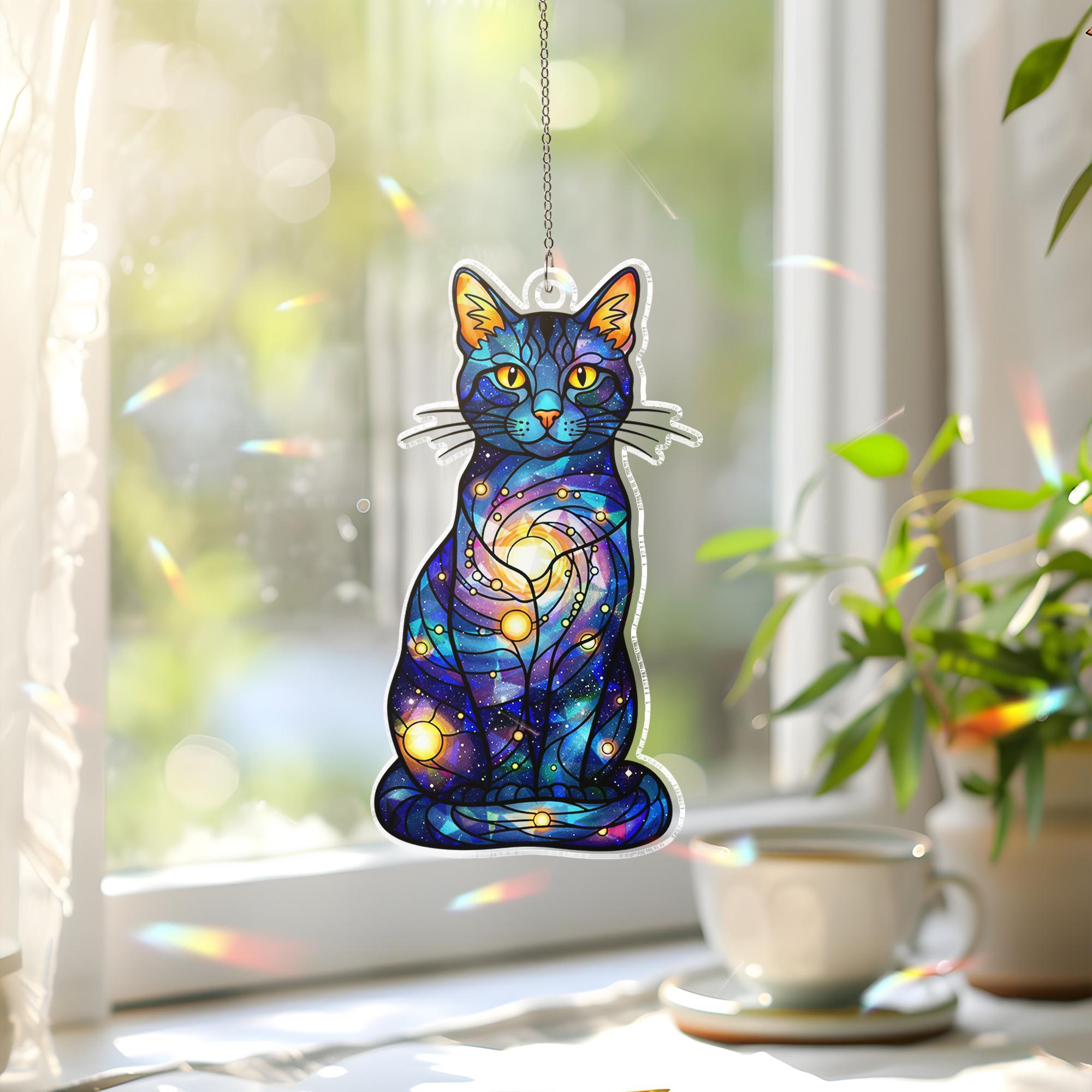 Galaxy Cat Acrylic Window Hanging, Cosmic Holographic Cat Suncatcher, Suncatcher Style Decor, Space Lover Gift for Cat Owners