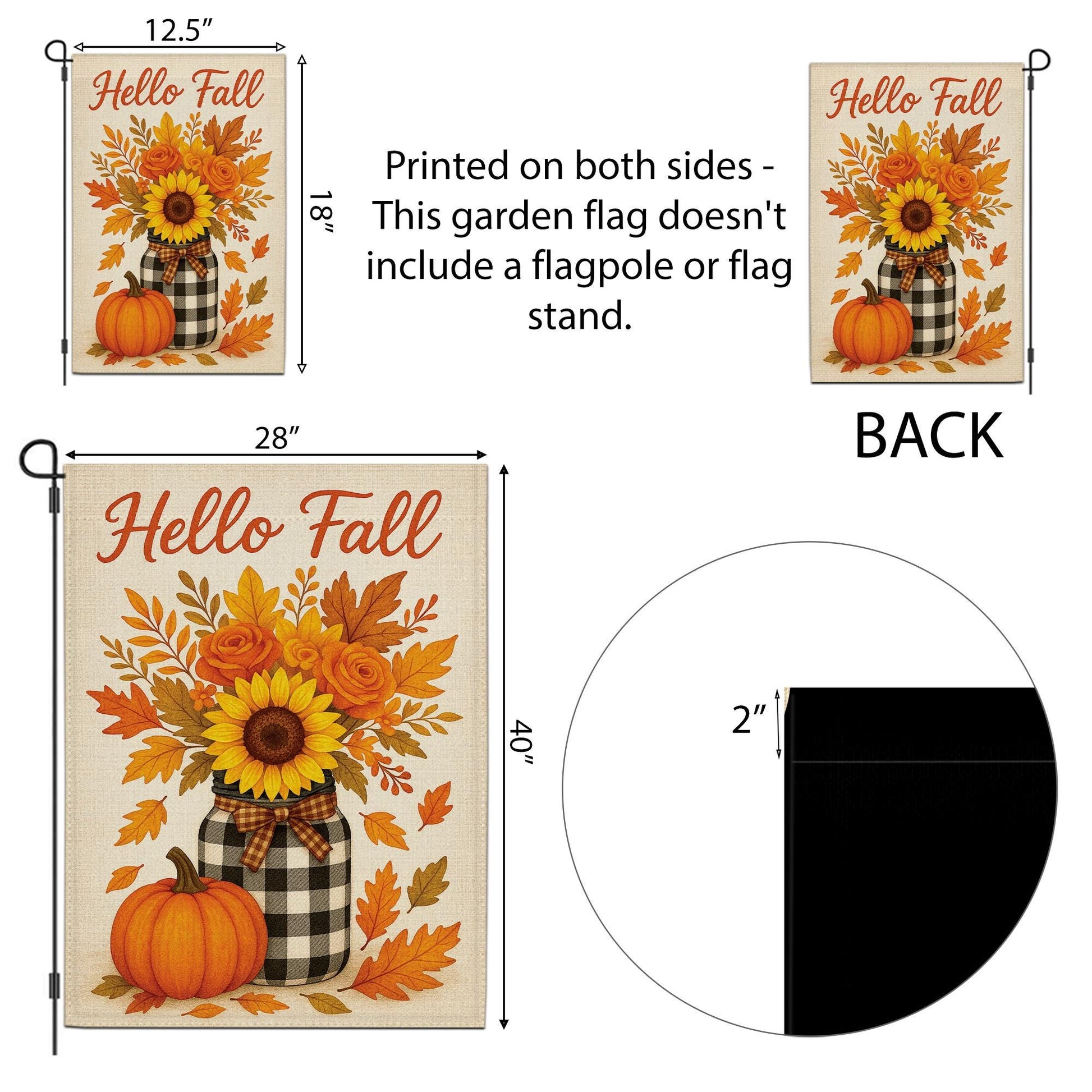 Hello Fall Garden Flag, Sunflower Pumpkin Yard Banner, Rustic Autumn Porch Decor, Seasonal Outdoor Welcome Sign for Fall Decoration