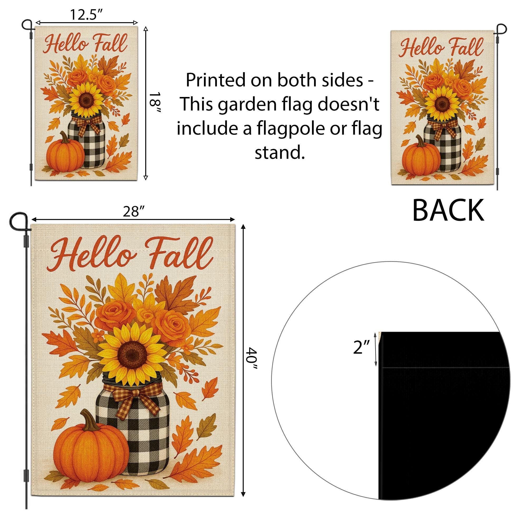 Hello Fall Garden Flag, Sunflower Pumpkin Yard Banner, Rustic Autumn Porch Decor, Seasonal Outdoor Welcome Sign for Fall Decoration