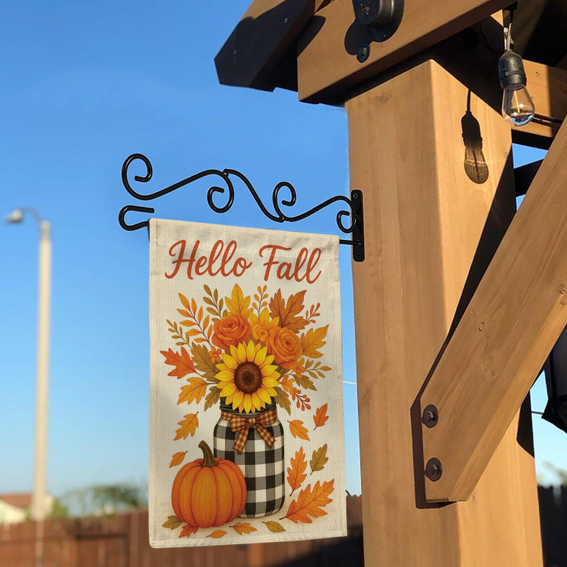 Hello Fall Garden Flag, Sunflower Pumpkin Yard Banner, Rustic Autumn Porch Decor, Seasonal Outdoor Welcome Sign for Fall Decoration