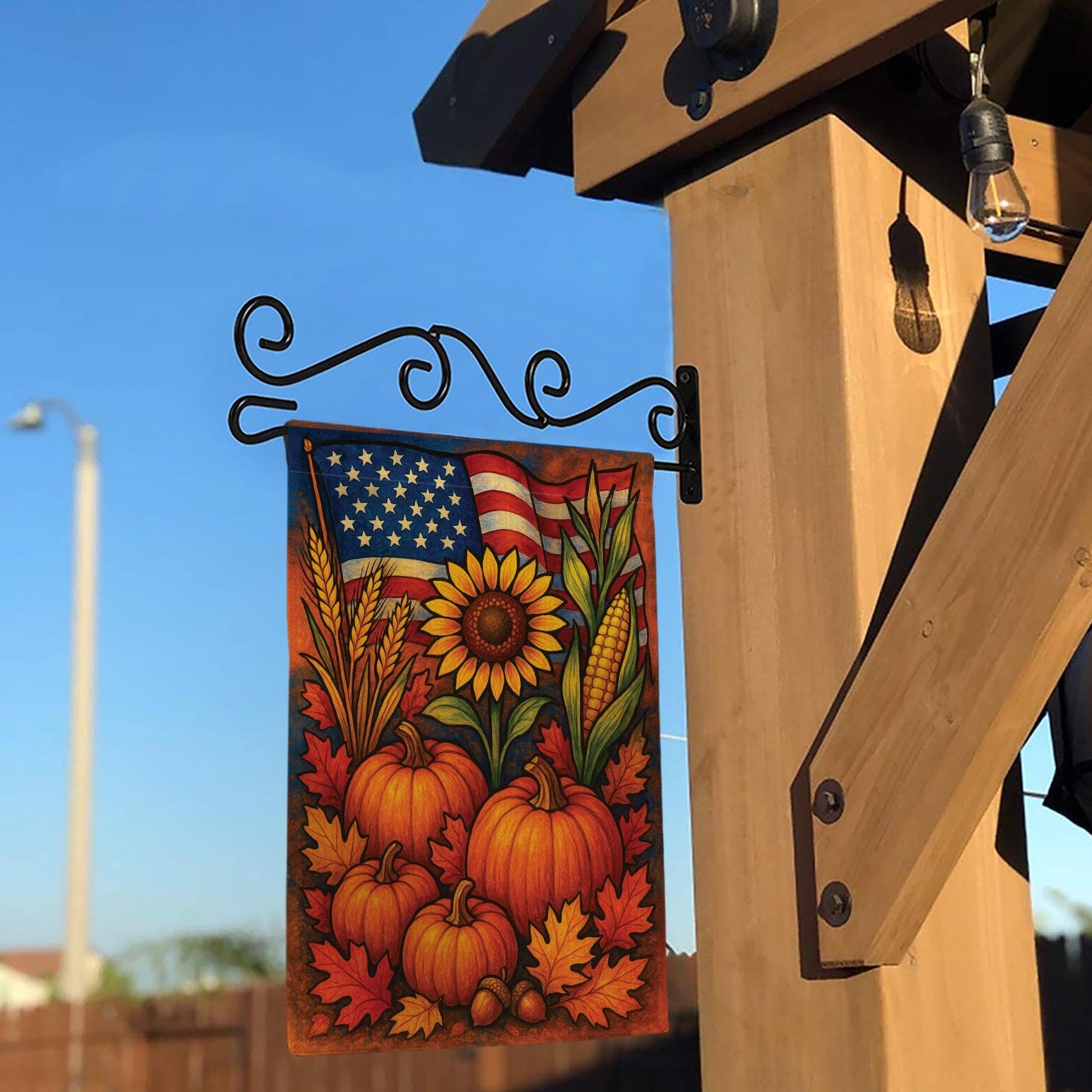 Patriotic Fall Garden Flag, American Flag Pumpkin Sunflower Yard Banner, Rustic Harvest Porch Decor, Thanksgiving Outdoor Decoration