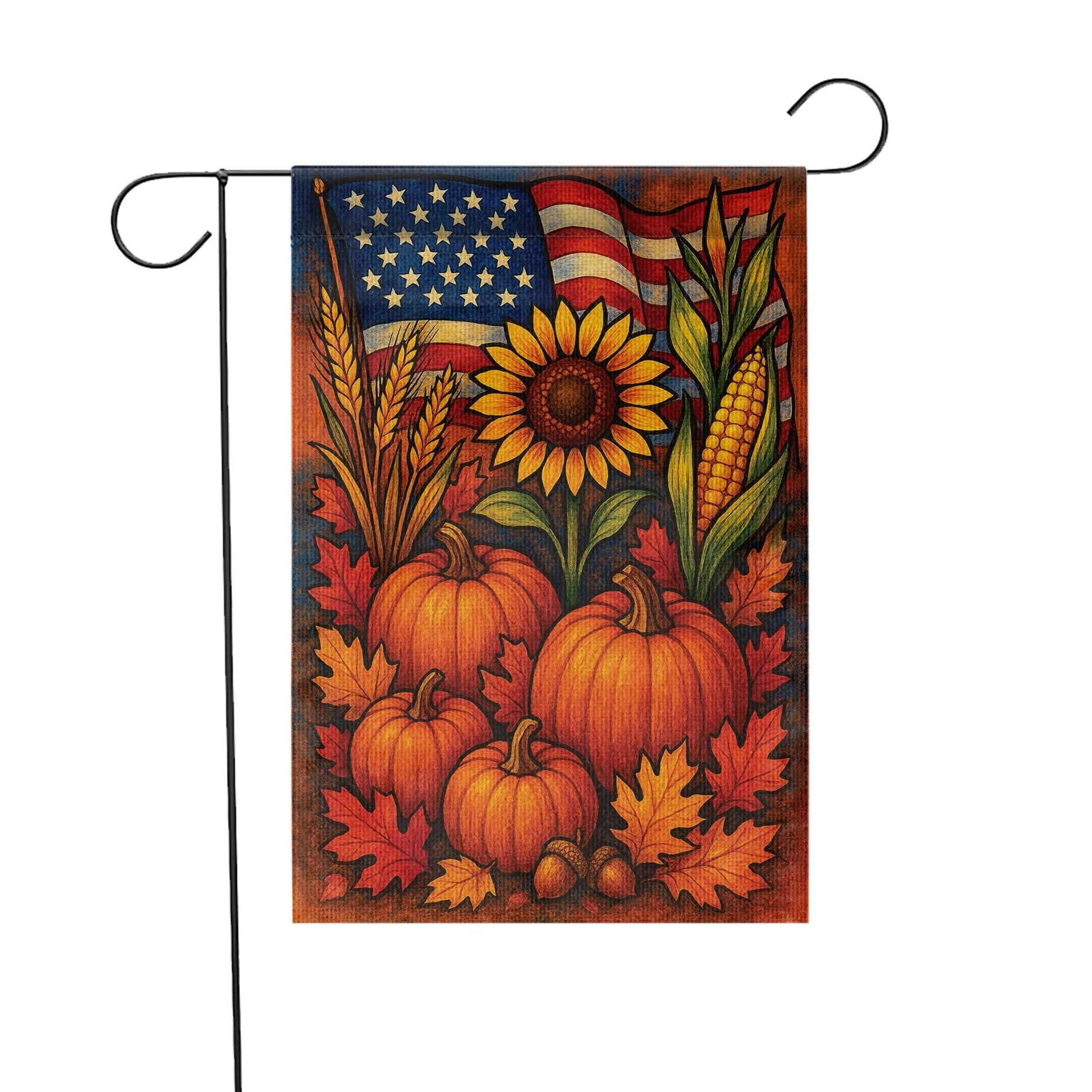 Patriotic Fall Garden Flag, American Flag Pumpkin Sunflower Yard Banner, Rustic Harvest Porch Decor, Thanksgiving Outdoor Decoration