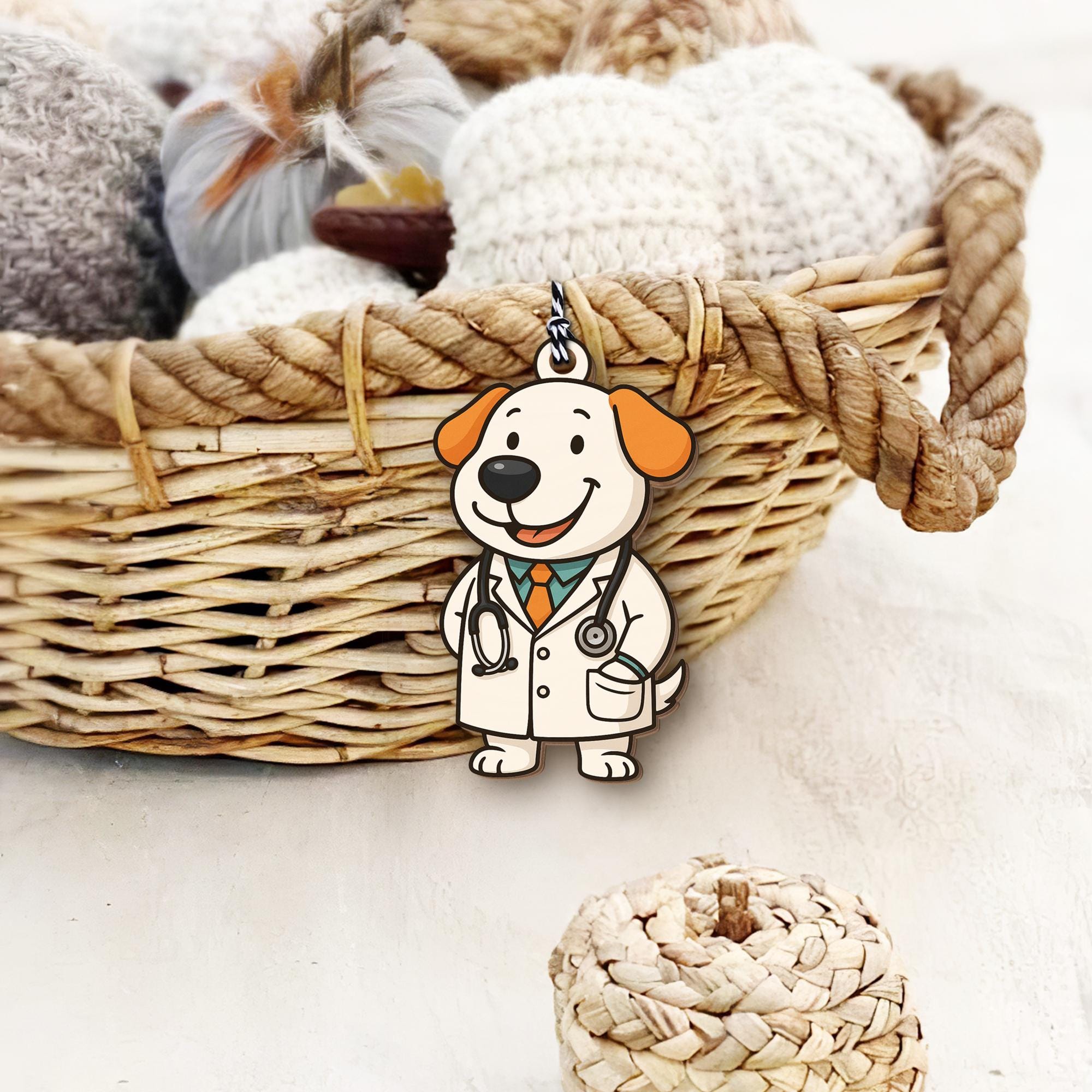 Doctor Dog Basket Tag | Cute Puppy Gift Tag | Veterinarian Appreciation Charm | Medical Graduation Party Favor for Vet Students