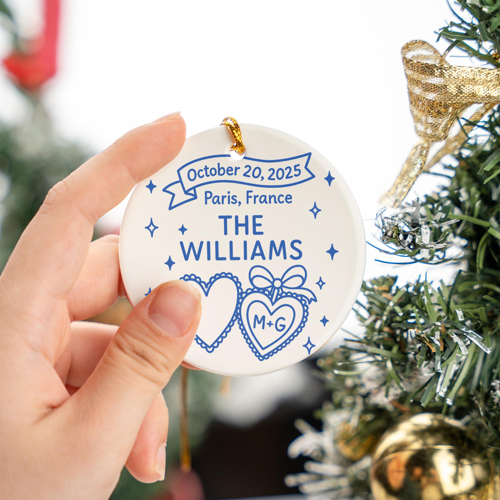 Custom Ceramic Wedding Ornament | Personalized Couple Keepsake Gift | Newlywed gift for couple