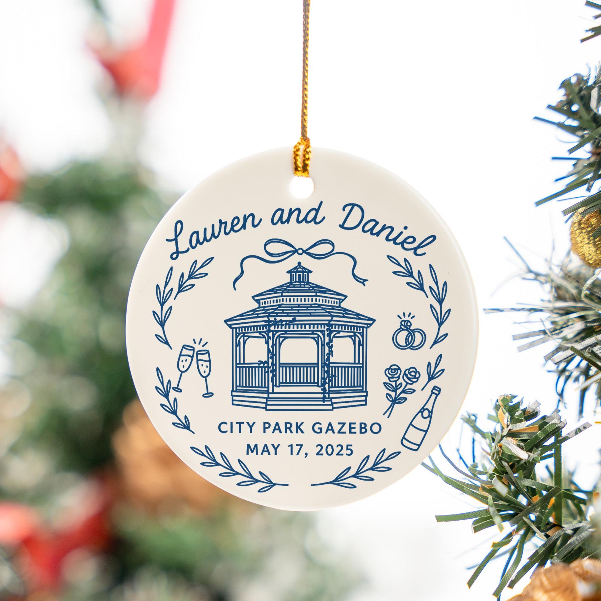 Custom Wedding Venue Ornament, Personalized Bride & Groom Keepsake, Engagement Ornament, Newlywed Christmas Decoration