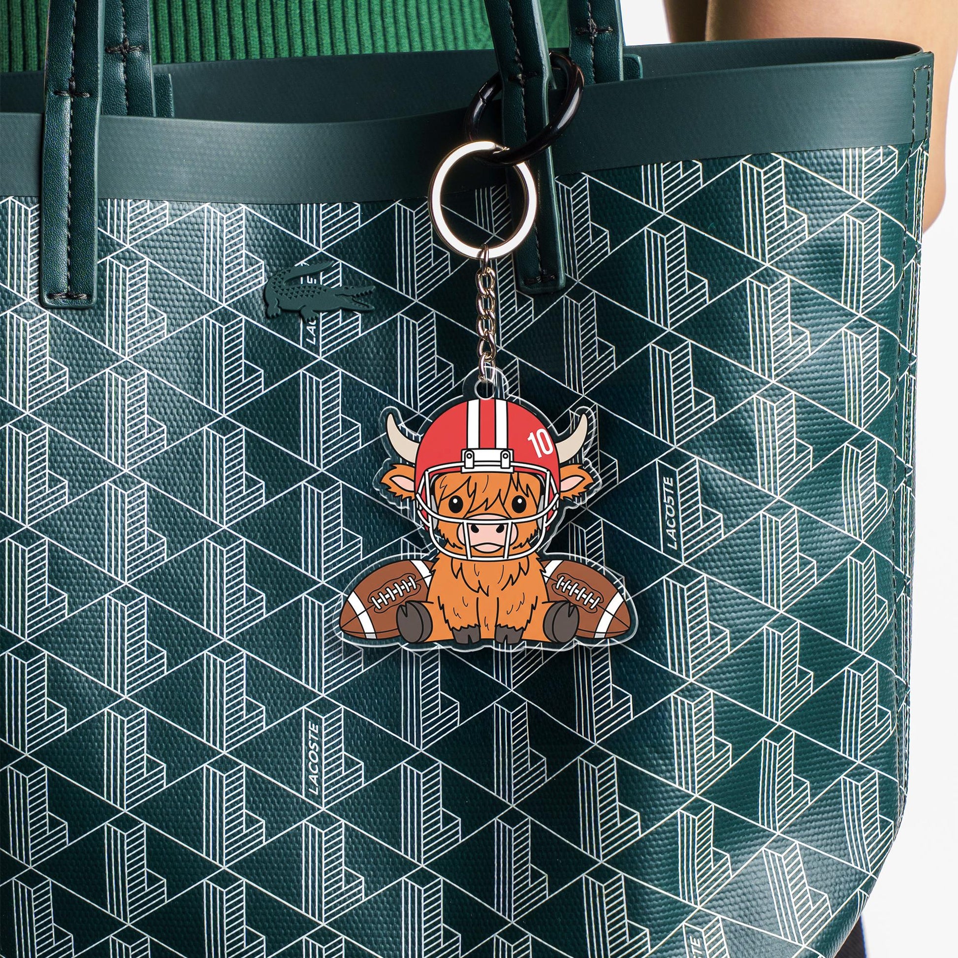 Custom Highland Cow Football Keychain: Acrylic Sports Bag Charm