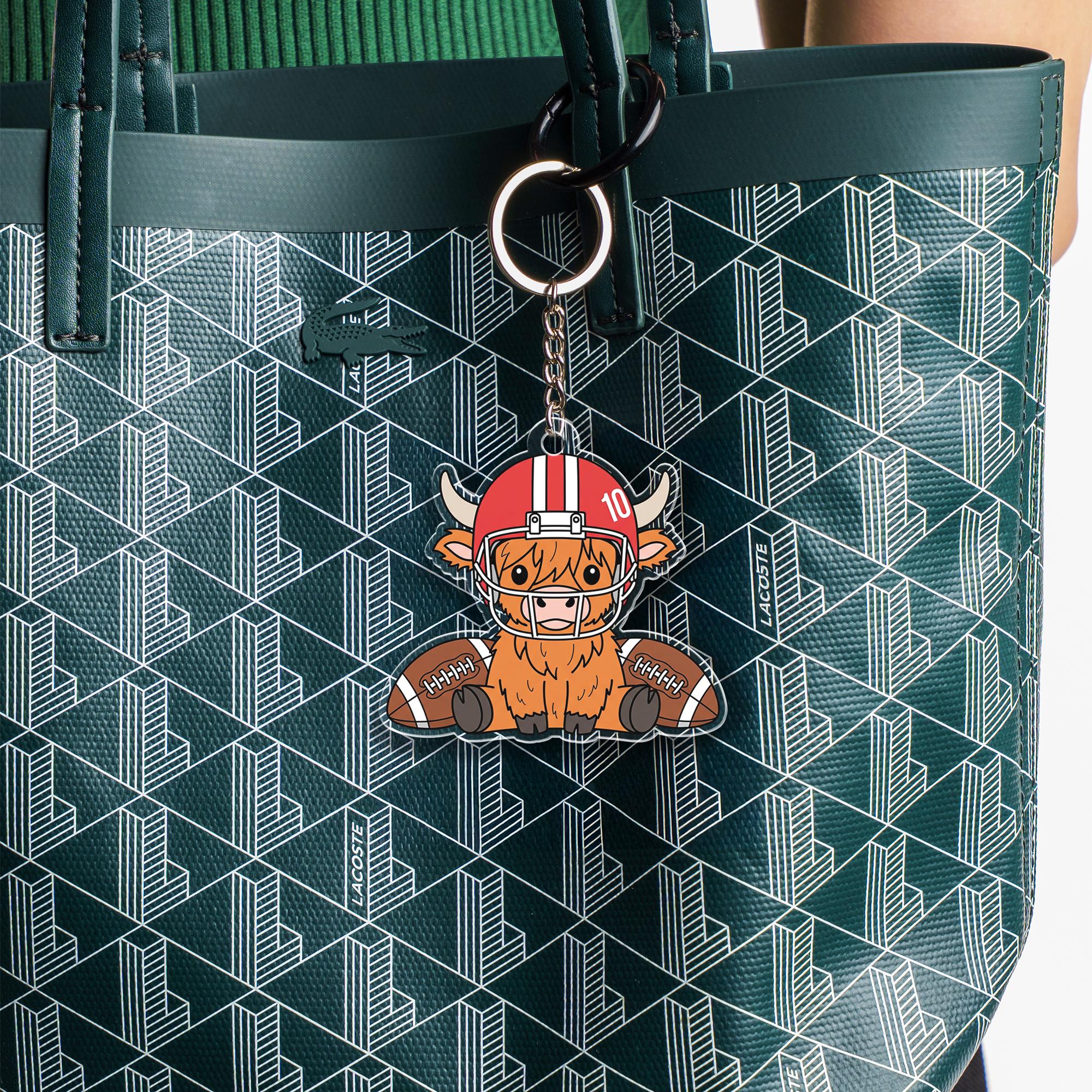 Custom Highland Cow Football Keychain: Acrylic Sports Bag Charm