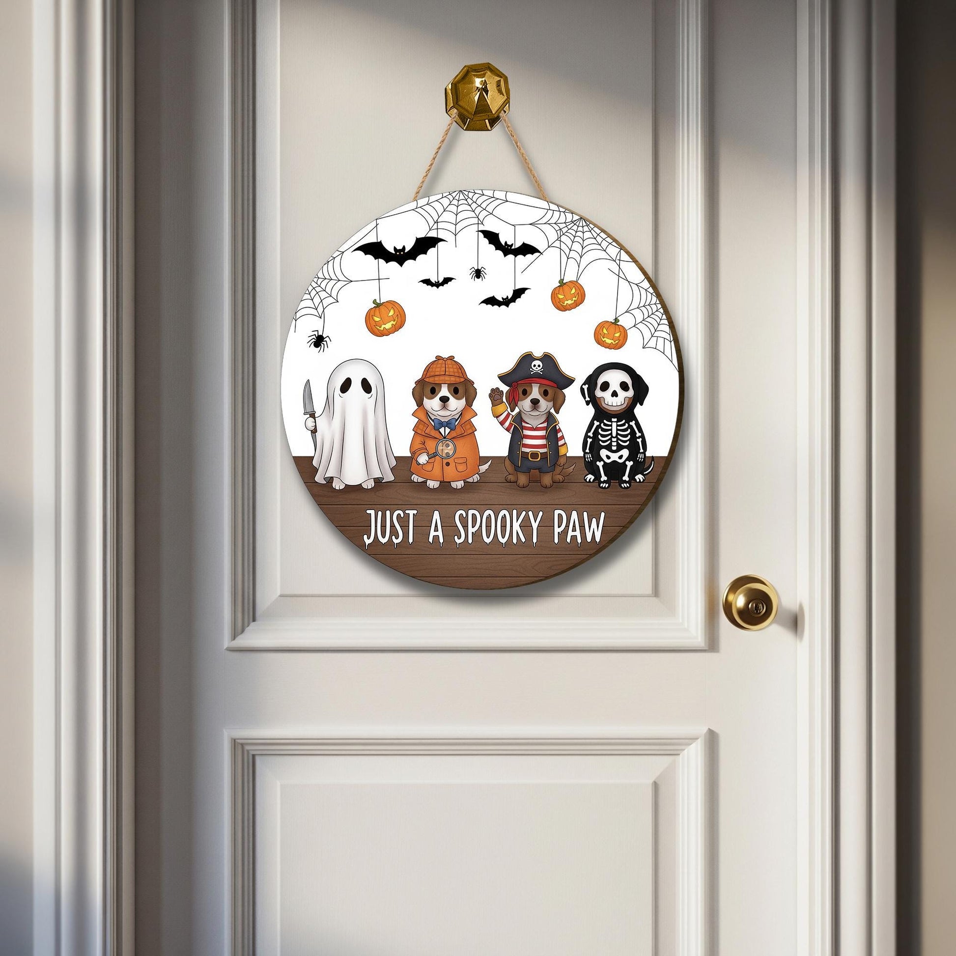 Halloween Dog Door Hanger | Just a Spooky Paw Sign | Cute Pet Lover Halloween Decoration | Fall Porch Wall Hanging