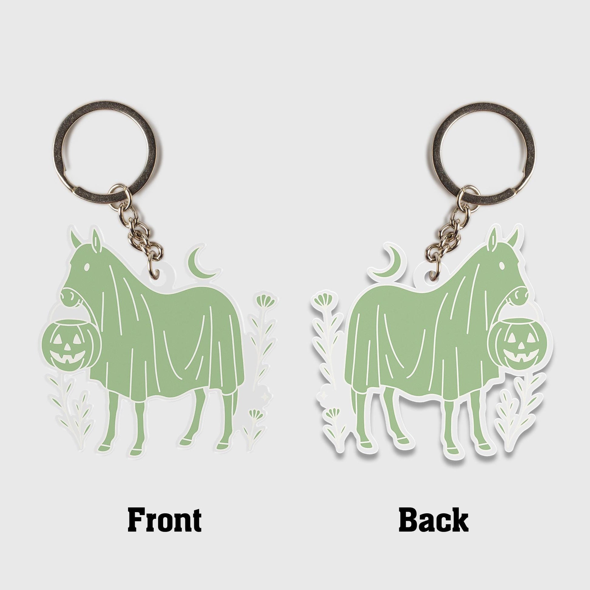 Halloween Ghost Horse Keychain with Pumpkin | Spooky Cute Acrylic Bag Charm | Unique Fall Accessory | Equestrian Trick or Treat Gift
