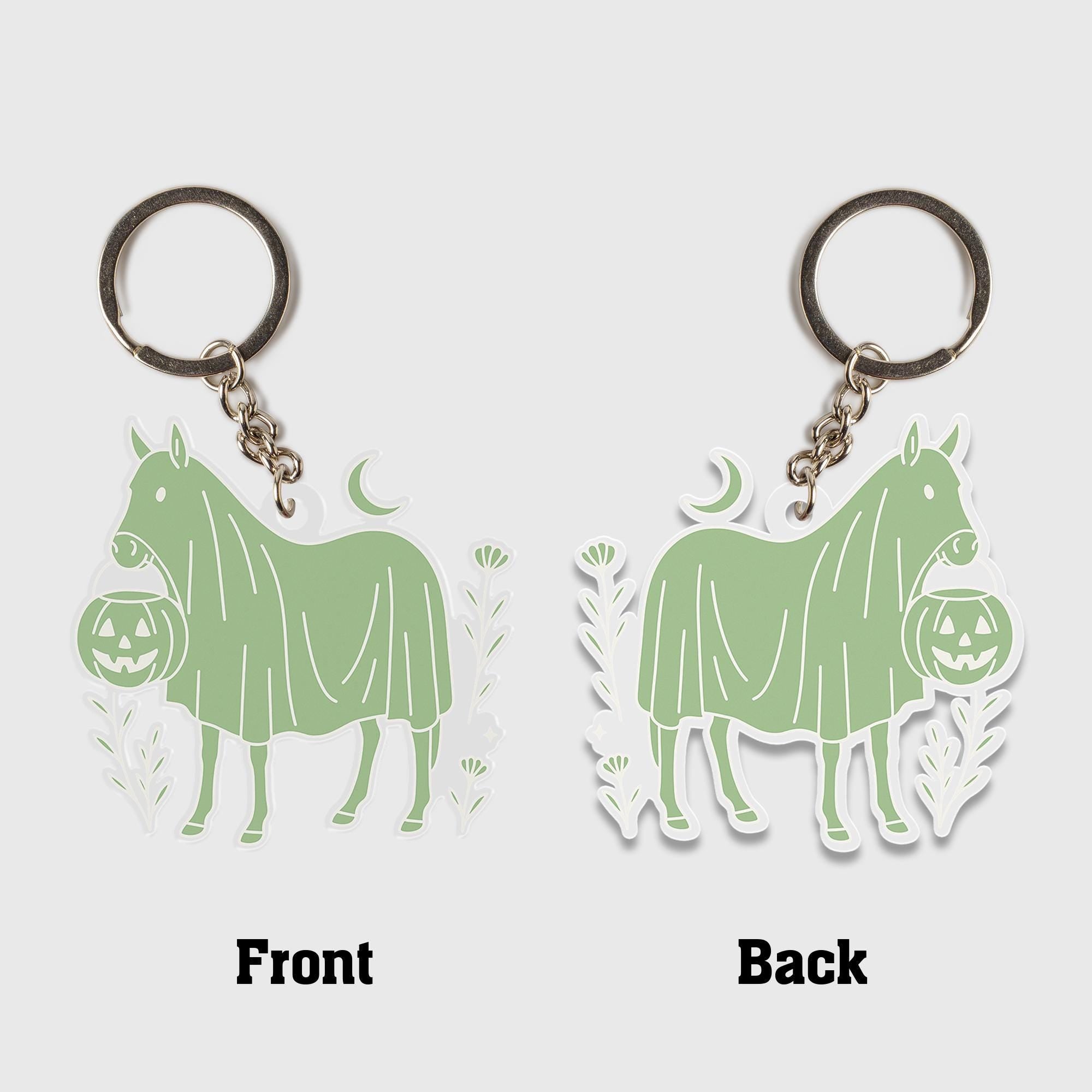 Halloween Ghost Horse Keychain with Pumpkin | Spooky Cute Acrylic Bag Charm | Unique Fall Accessory | Equestrian Trick or Treat Gift