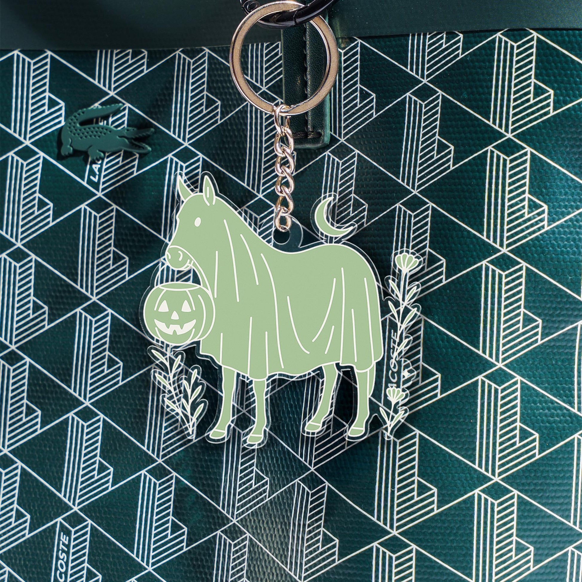 Halloween Ghost Horse Keychain with Pumpkin | Spooky Cute Acrylic Bag Charm | Unique Fall Accessory | Equestrian Trick or Treat Gift