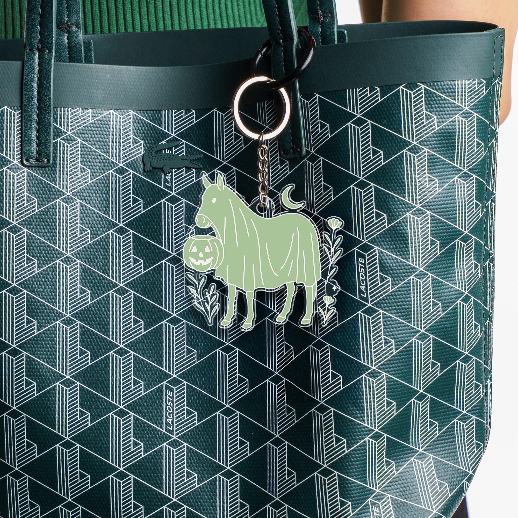 Halloween Ghost Horse Keychain with Pumpkin | Spooky Cute Acrylic Bag Charm | Unique Fall Accessory | Equestrian Trick or Treat Gift