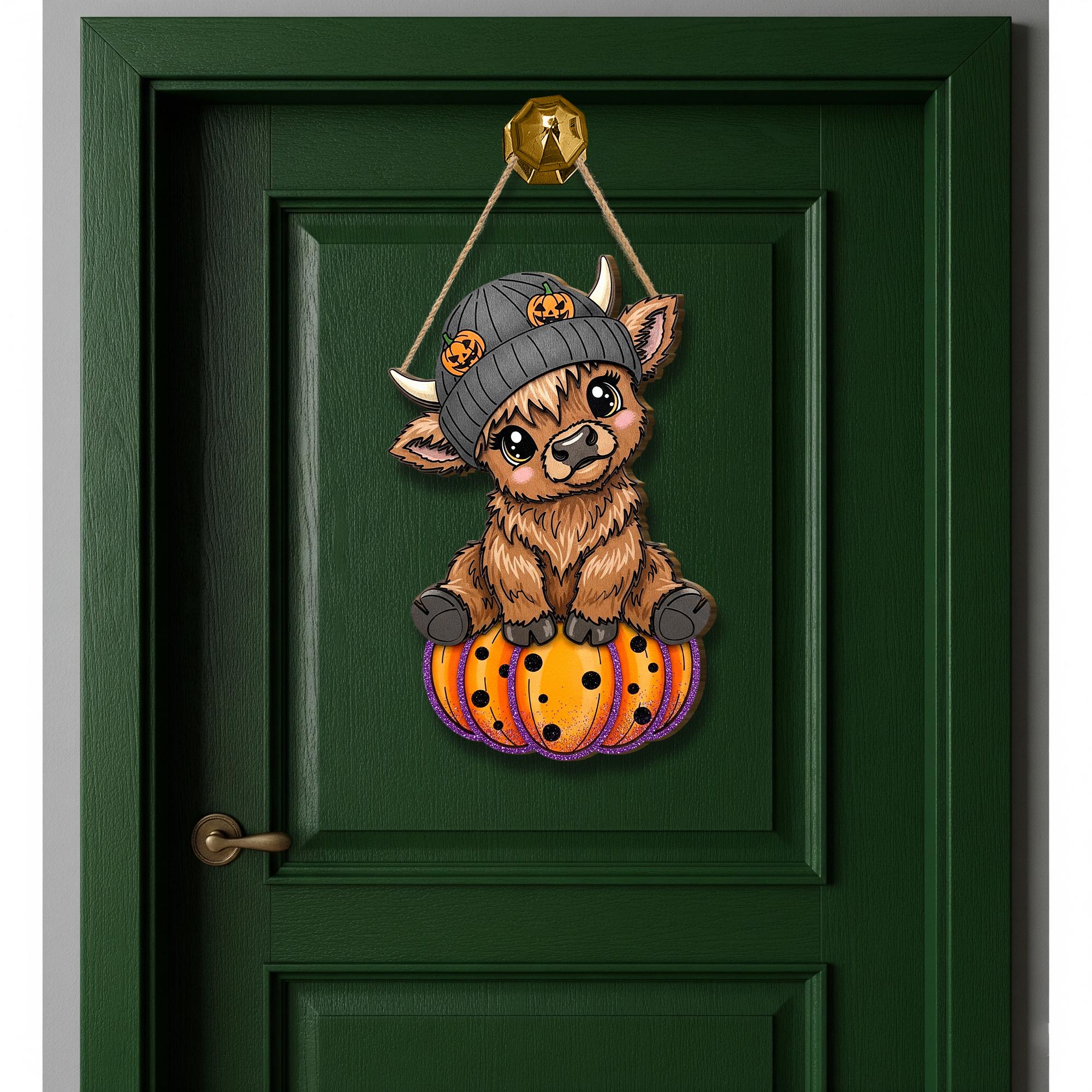 Halloween Highland Cow Wooden Sign: Rustic Fall Decor