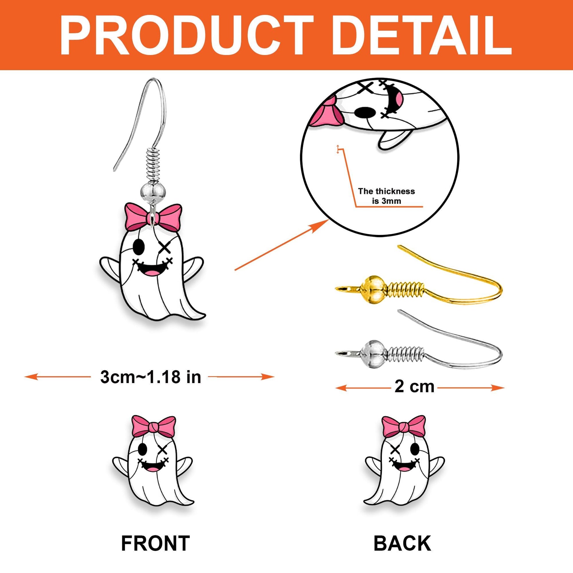 Cute Pirate Ghost Earrings with Pink Bow, Fun Halloween Dangle Jewelry, Spooky Cute Statement Earrings for Women, Gift For Nurse, Teachers