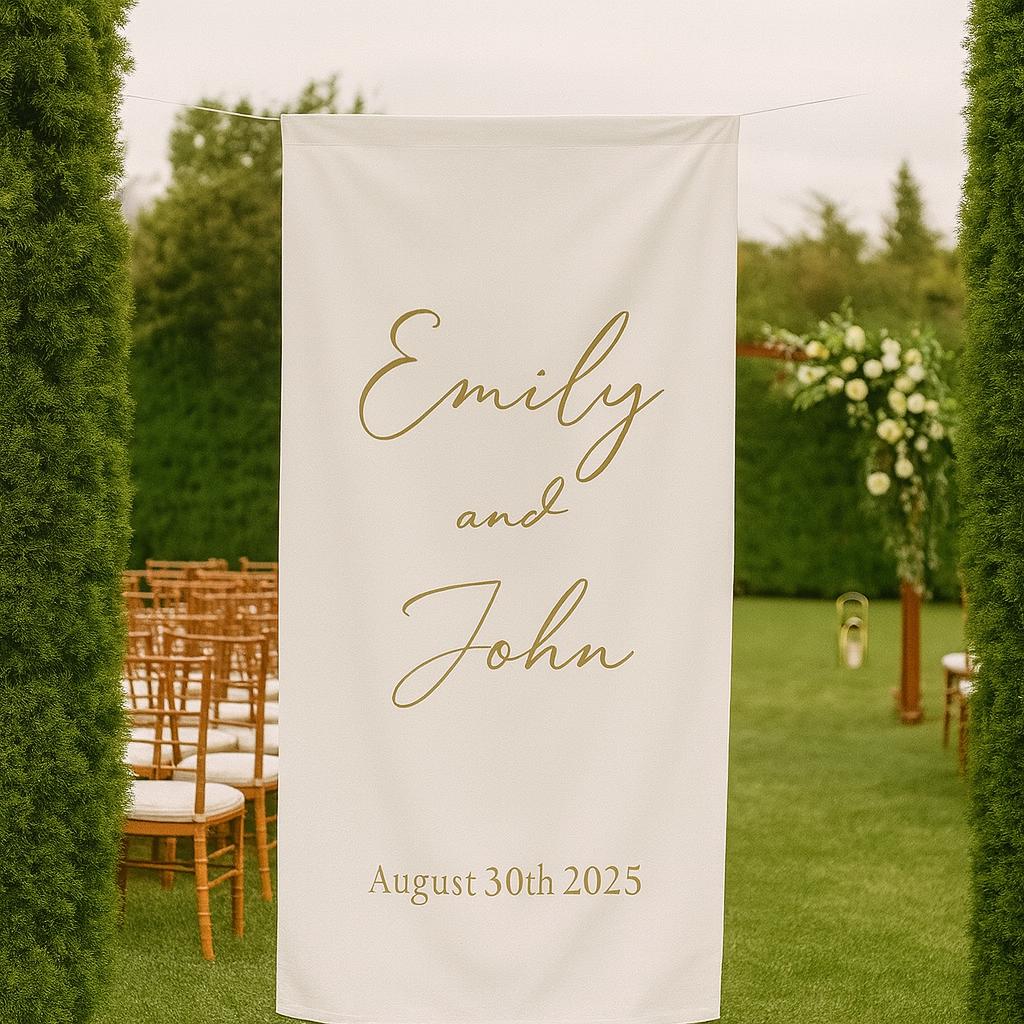 Custom Wedding Ceremony Sign with Names & Date – Personalized Elegant Hanging Banner for Outdoor or Indoor Wedding Decor