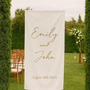 Custom Wedding Ceremony Sign with Names & Date – Personalized Elegant Hanging Banner for Outdoor or Indoor Wedding Decor