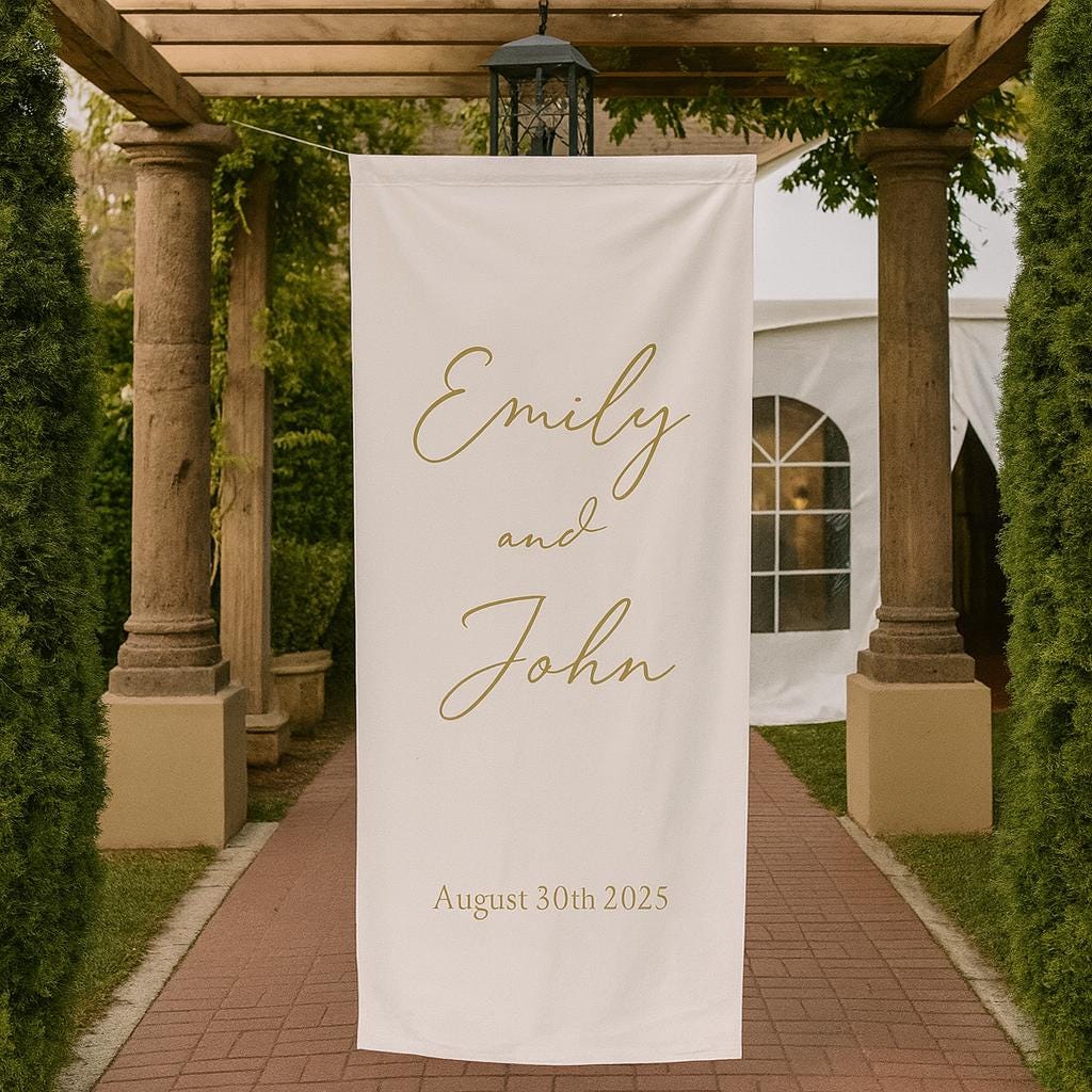 Custom Wedding Ceremony Sign with Names & Date – Personalized Elegant Hanging Banner for Outdoor or Indoor Wedding Decor